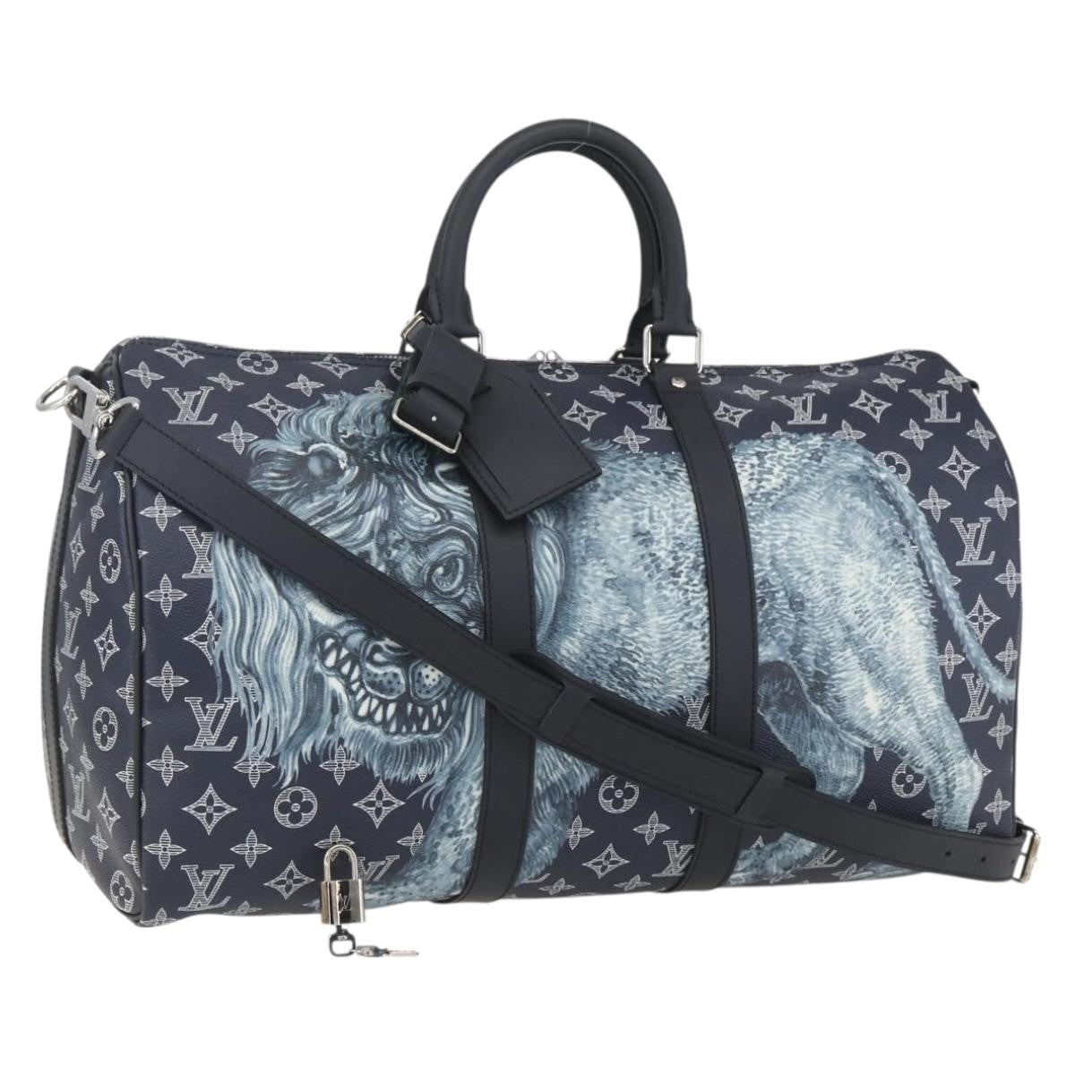 Louis Vuitton Keepall Bandouliere Limited Edition Chapman Savane Monogram Canvas Navy Canvas Travel Bag Bag (Pre-Owned)