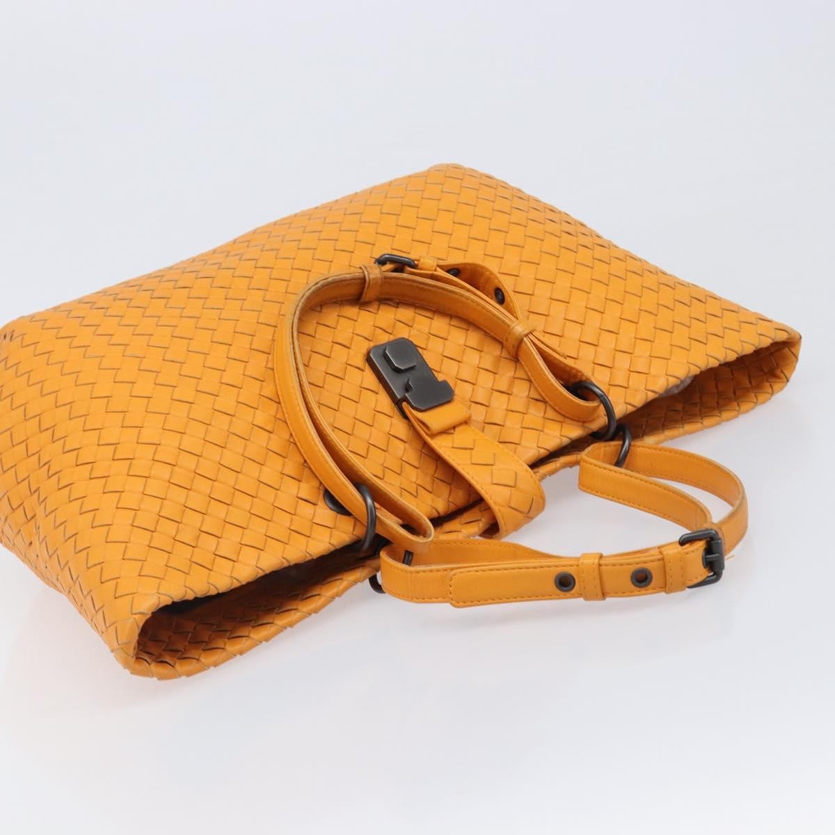 Bottega Veneta Capri Intrecciato Nappa Orange Leather Tote Bag Bag (Pre-Owned)