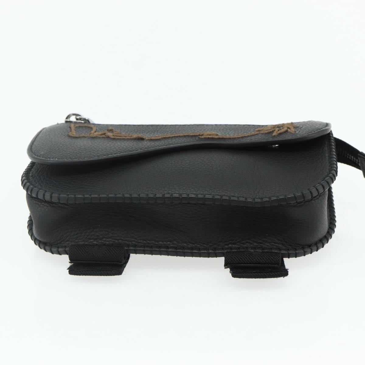 Christian Dior Saddle Pouch Belt Leather Black Leather Clutche & Pouche Bag (Pre-Owned)