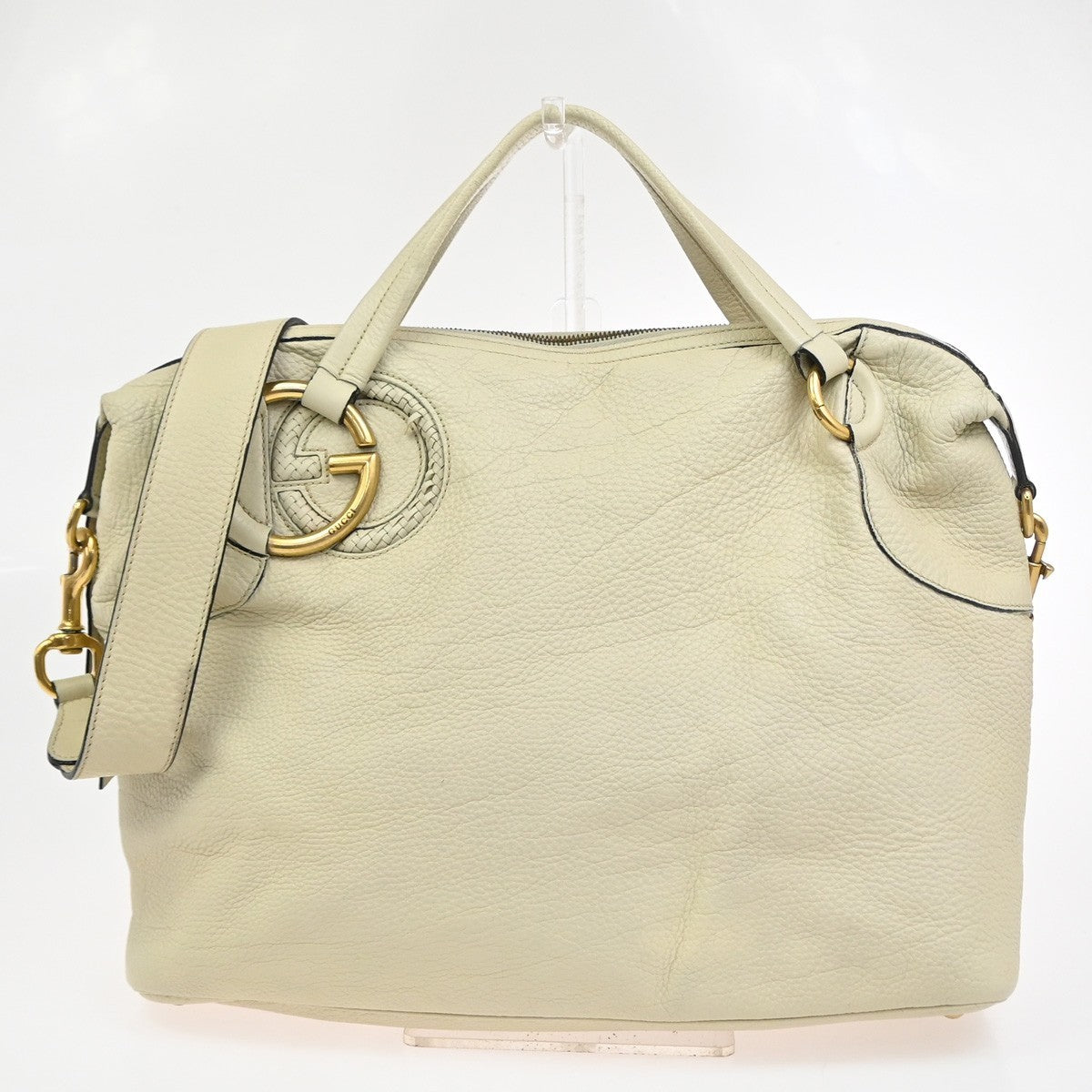 Gucci Twill Satchel Leather White Leather Shoulder Bag Bag (Pre-Owned)