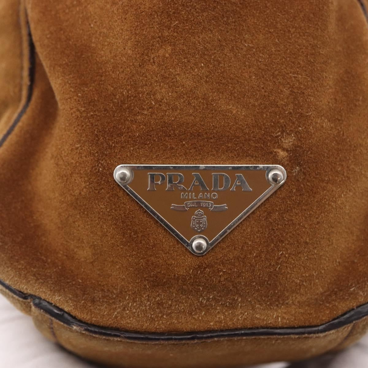 Prada Pushlock Tote Suede Brown Suede Handbag (Pre-Owned)