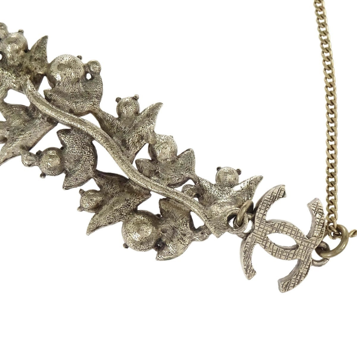Chanel Cc Leaf Cluster Pendant Metal With Crystals Gold Gold_Plated Necklace Jewelry (Pre-Owned)