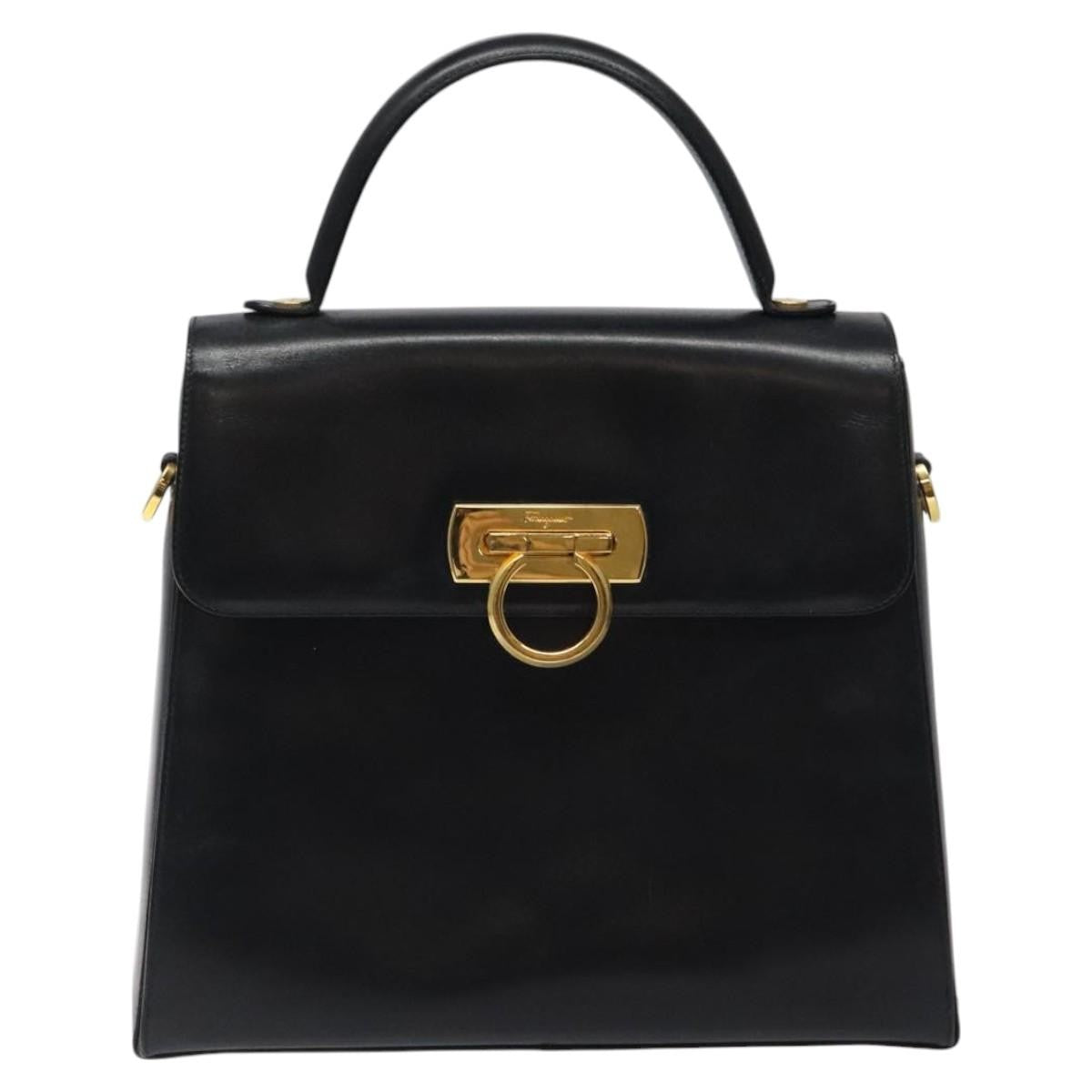 Salvatore Ferragamo Convertible Top Handle Leather Black Leather Handbag (Pre-Owned)
