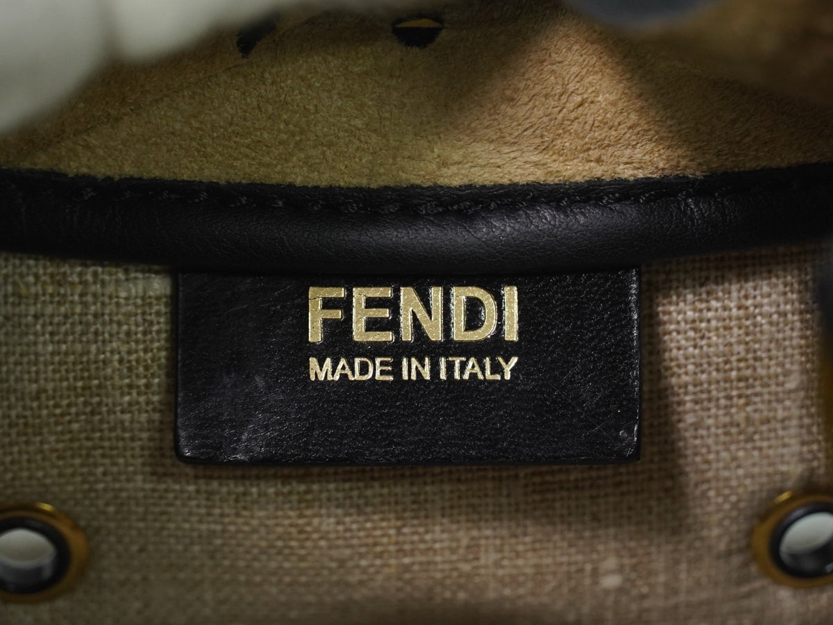 Fendi B. Fab Convertible Tote Grommet Embellished Raffia Beige Leather Handbag (Pre-Owned)