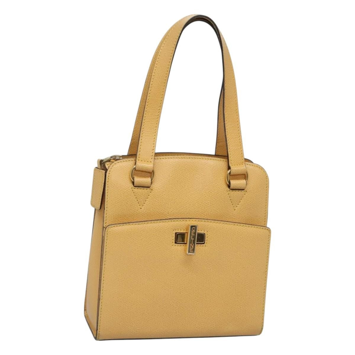 Celine Vintage Turnlock Leather Yellow Leather Handbag (Pre-Owned)
