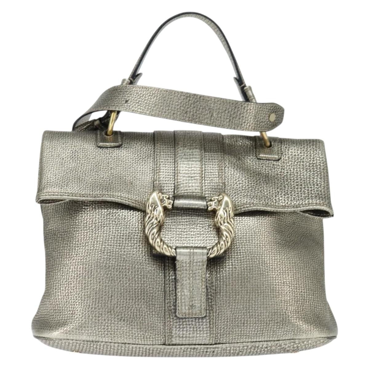 Bvlgari Leoni Top Handle Leather Silver Leather Handbag (Pre-Owned)