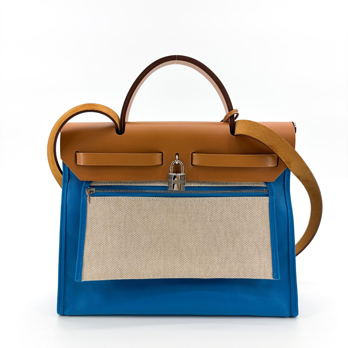 Hermes Herbag Zip Verso Leather And Toile Brown Canvas Handbag (Pre-Owned)