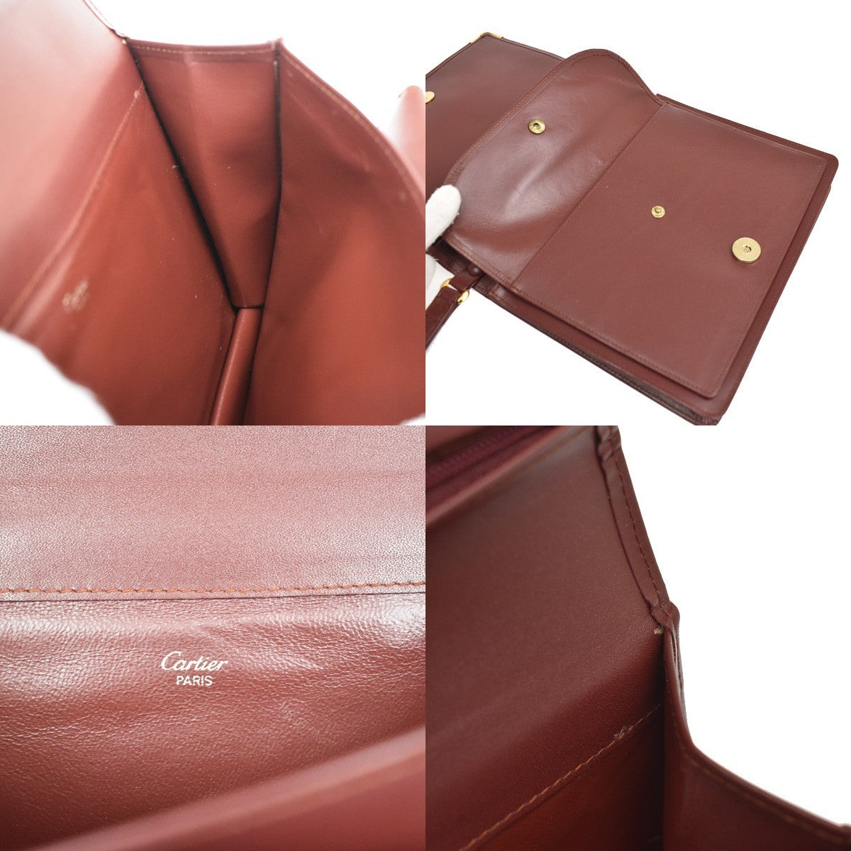 Cartier Must De Cartier Clutch Leather Burgundy Leather Clutche & Pouche Bag (Pre-Owned)