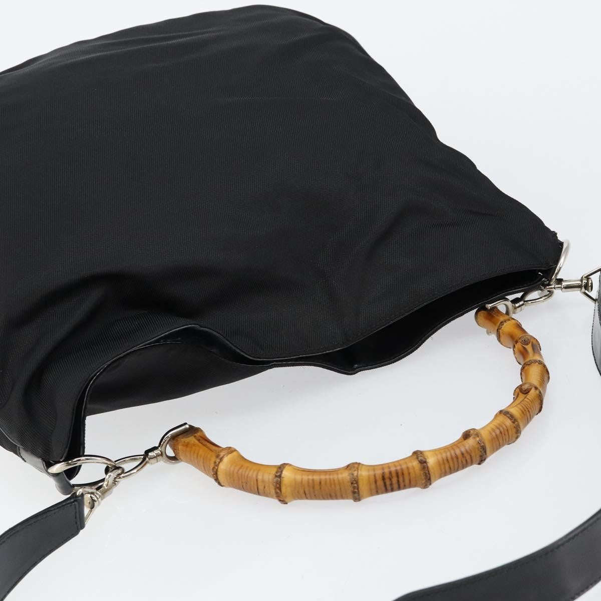 Gucci Vintage Bamboo Handle Open Hobo Nylon Black Nylon Handbag (Pre-Owned)