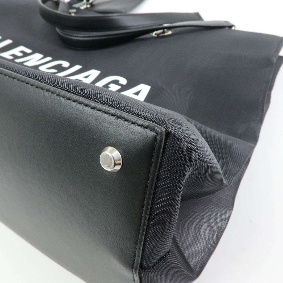 Balenciaga Duty Free Mesh With Leather Black Mesh Tote Bag Bag (Pre-Owned)