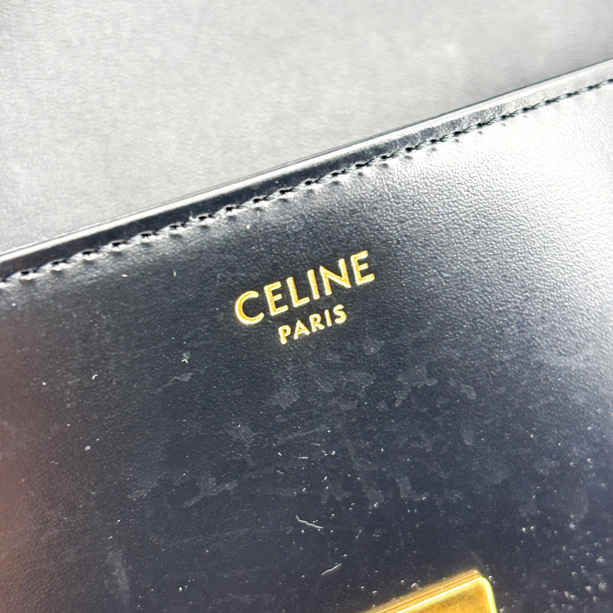 Celine Triomphe East-West Smooth Calfskin Black Leather Shoulder Bag Bag (Pre-Owned)