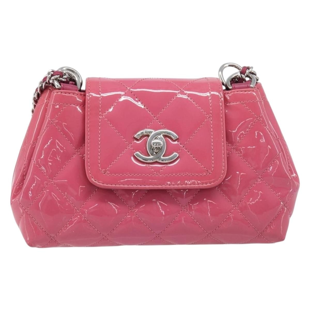 Chanel Mademoiselle Lock Chain Quilted Patent Pink Patent_Leather Shoulder Bag Bag (Pre-Owned)