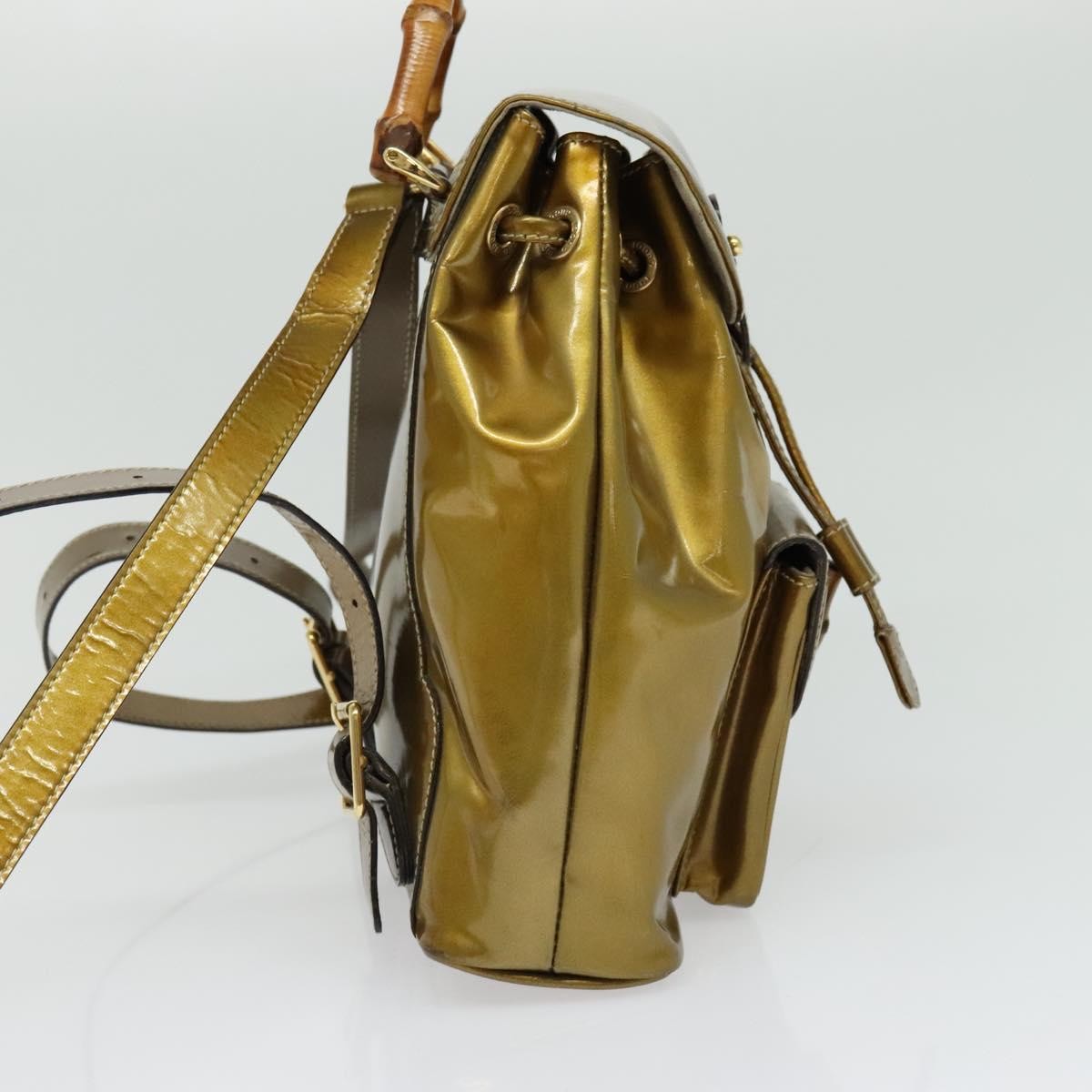 Gucci Vintage Bamboo Patent Gold Patent_Leather Backpack Bag (Pre-Owned)