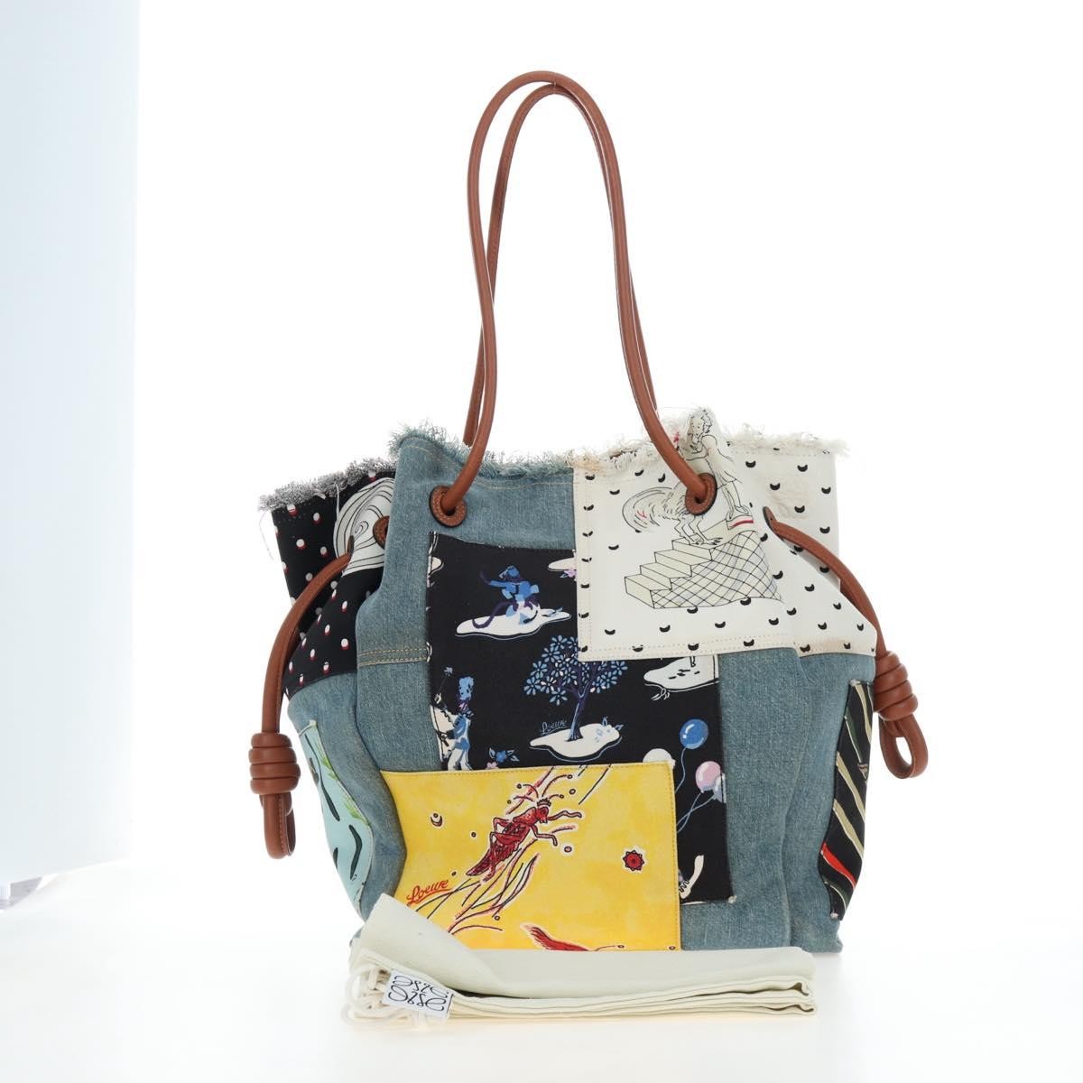Loewe Paula's Ibiza Flamenco Knot Patchwork Denim And Leather Multicolour Denim_Jeans Tote Bag Bag (Pre-Owned)