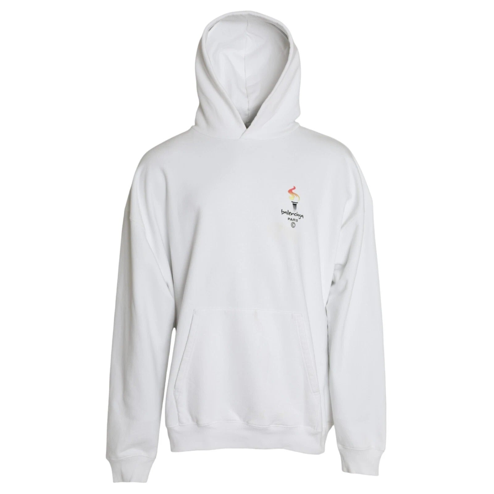 Balenciaga White Cotton Hooded Pullover OVERSIZE Men's Sweater (Pre-Owned)