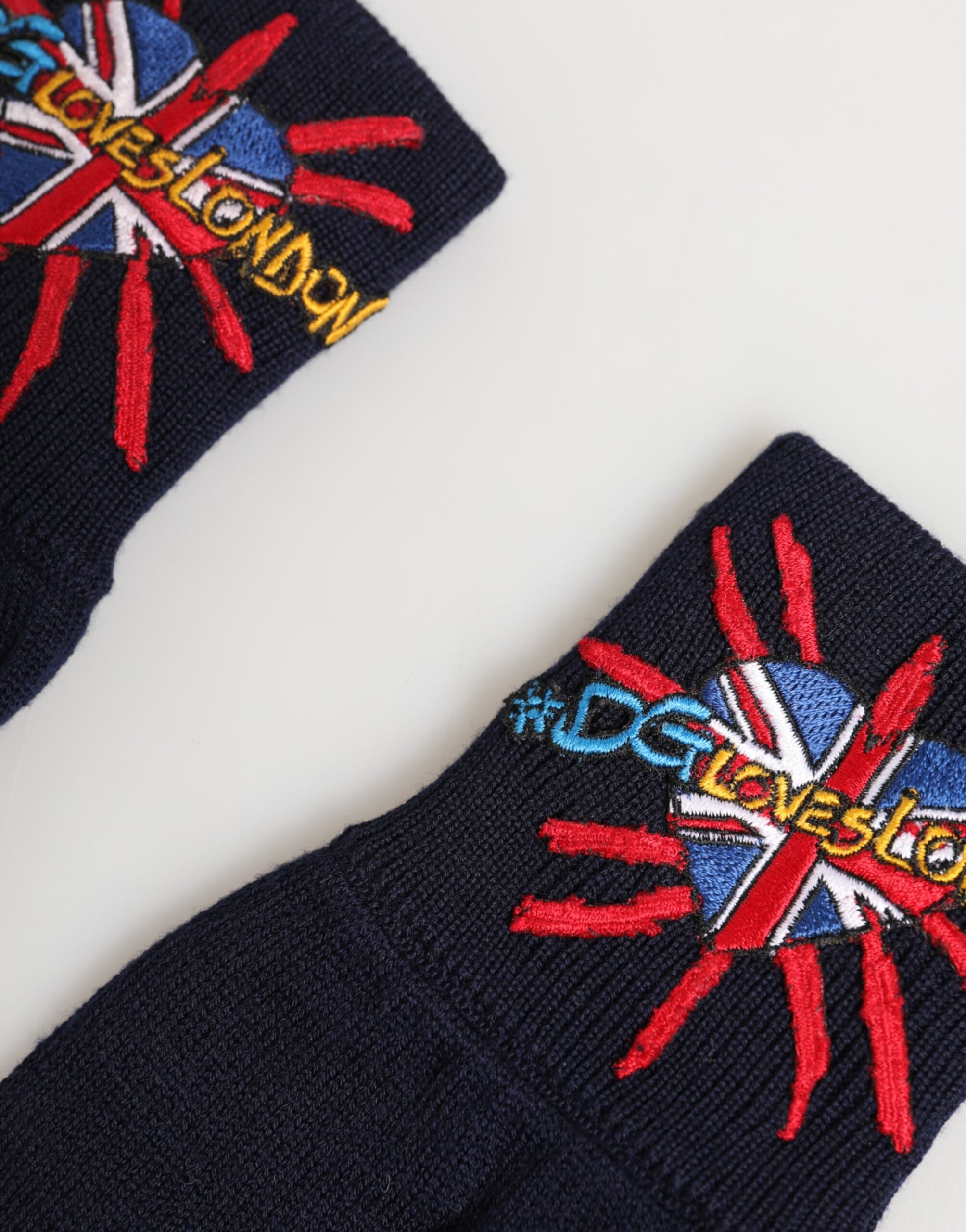 Dolce & Gabbana Blue Wool Knit #DMen'sLondon Embroidered Mitten Men's Gloves