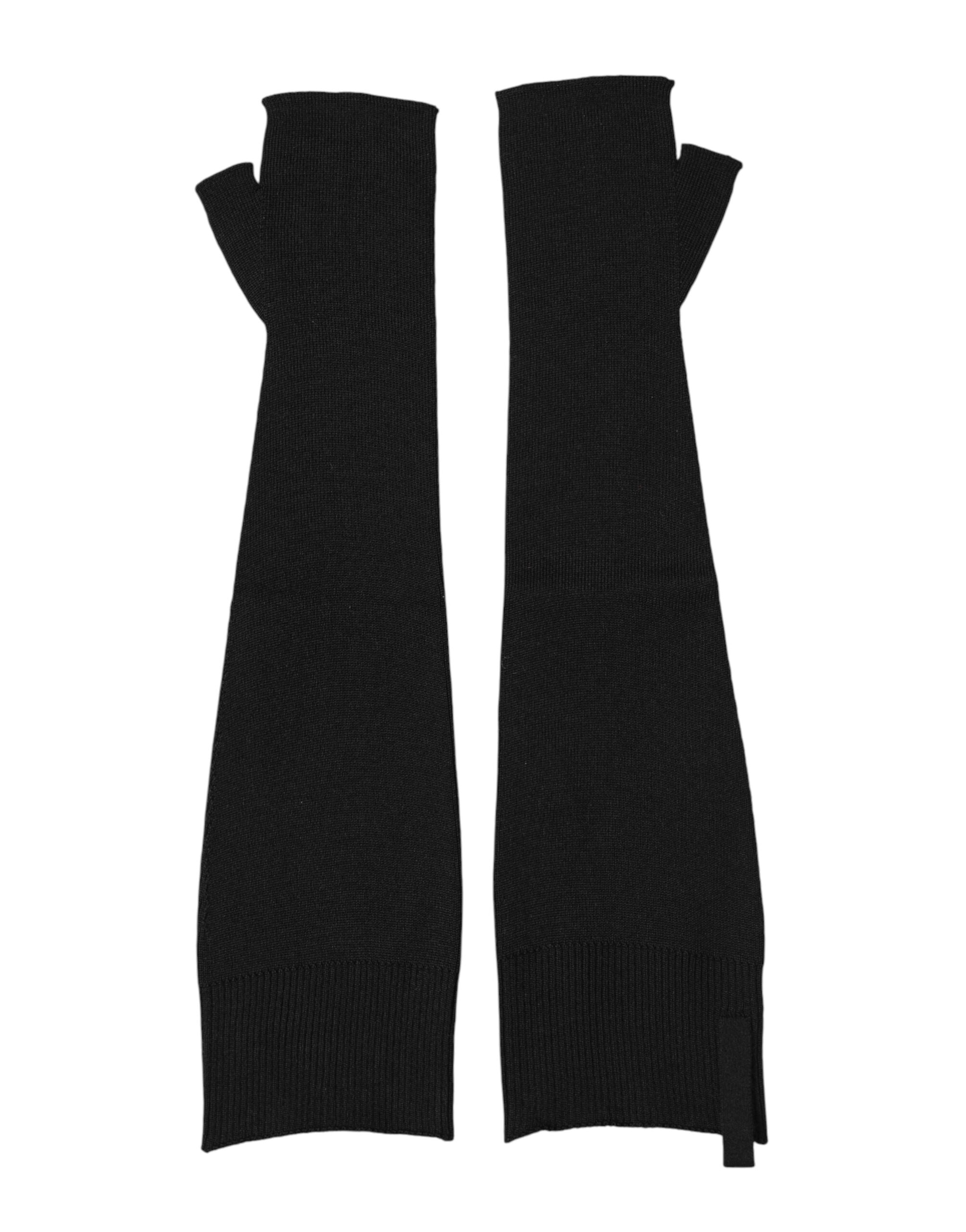 Dolce & Gabbana Black Virgin Wool Knitted Fingerless Men Men's Gloves