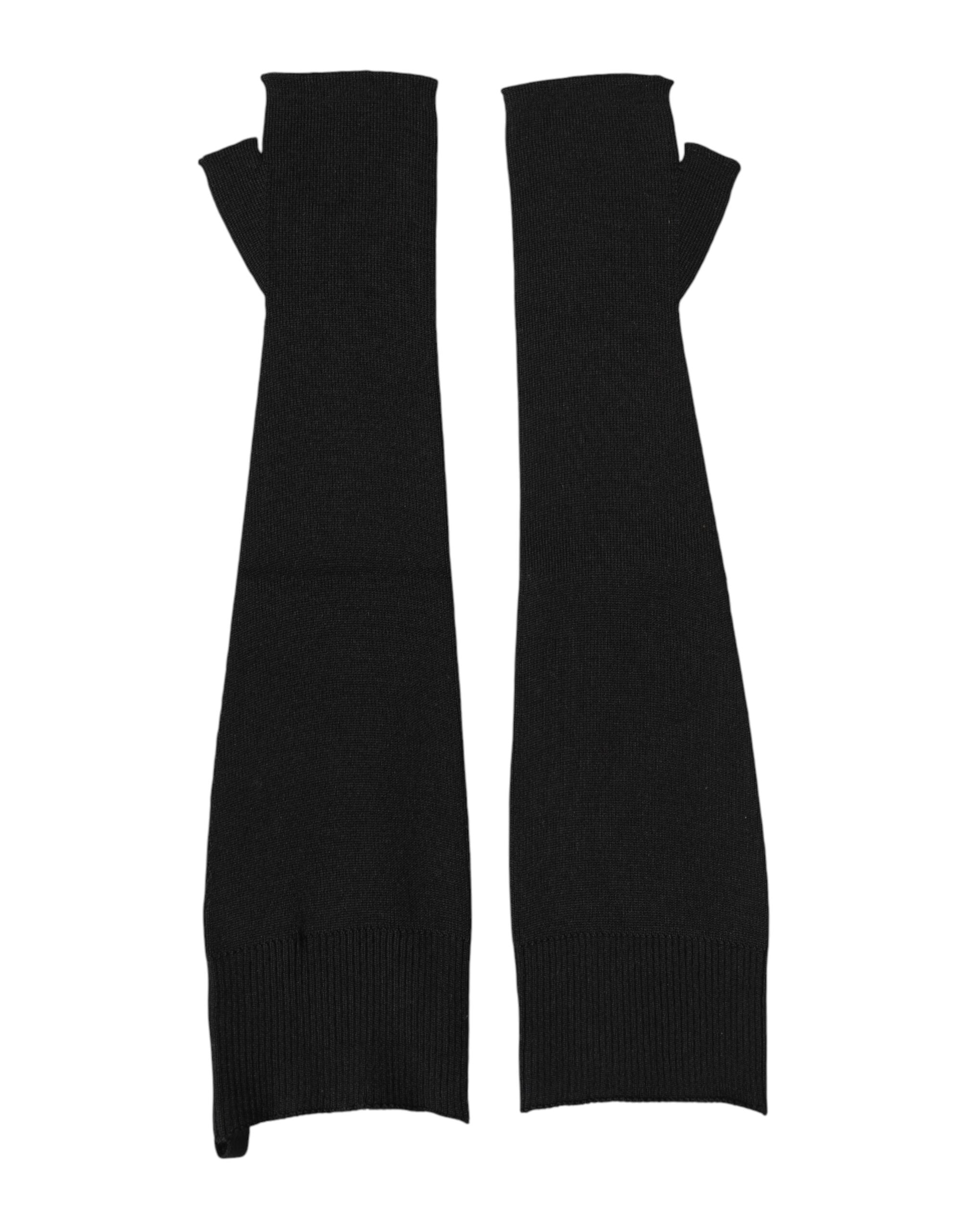 Dolce & Gabbana Black Virgin Wool Knitted Fingerless Men Men's Gloves