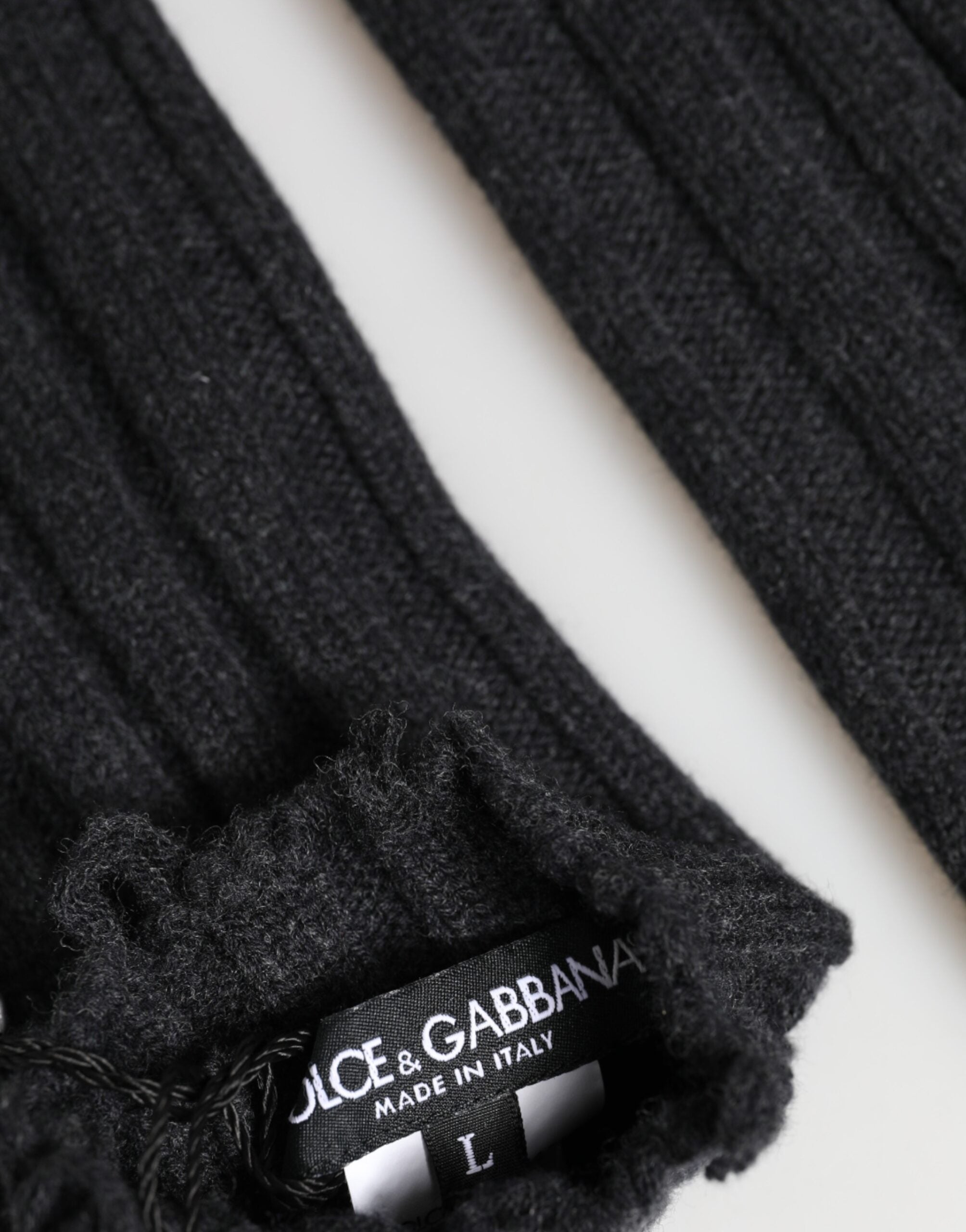 Dolce & Gabbana Dark Gray Virgin Wool Knitted Fingerless Men's Gloves