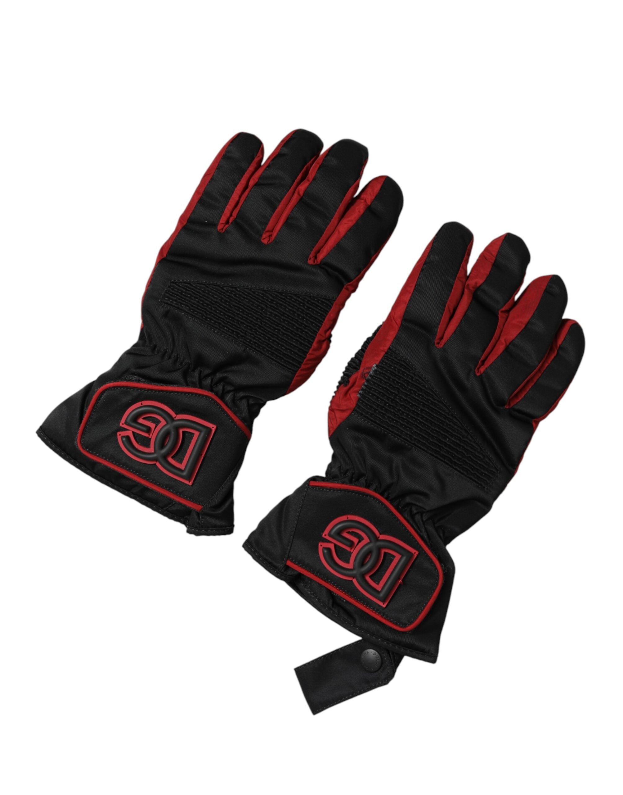 Dolce & Gabbana Black Red Nylon Wrist Length Mitten Men's Gloves