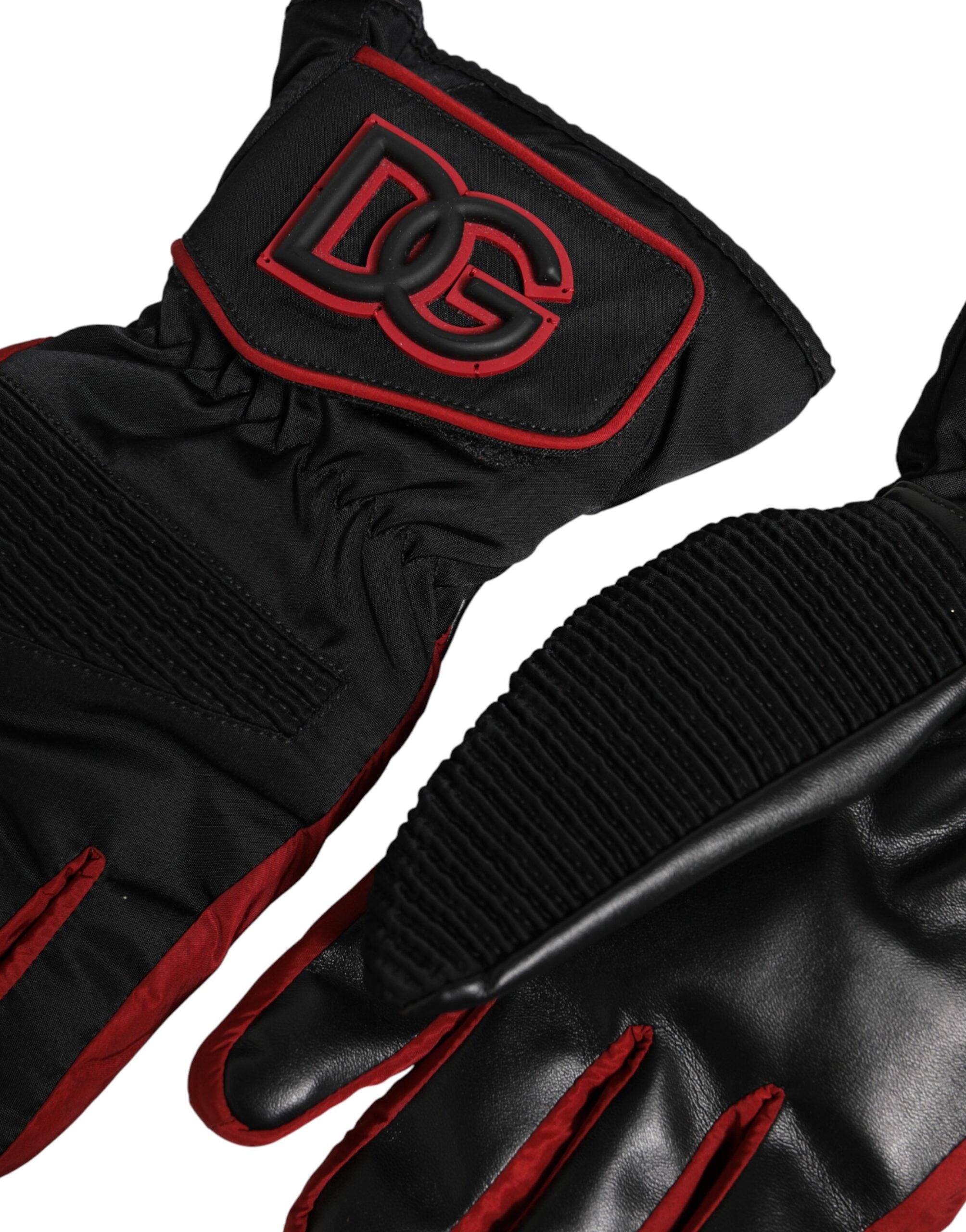 Dolce & Gabbana Black Red Nylon Wrist Length Mitten Men's Gloves