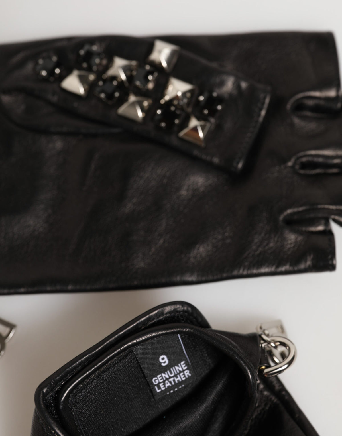 Dolce & Gabbana Black Leather Studded Fingerless Hand Mitten Men Men's Gloves