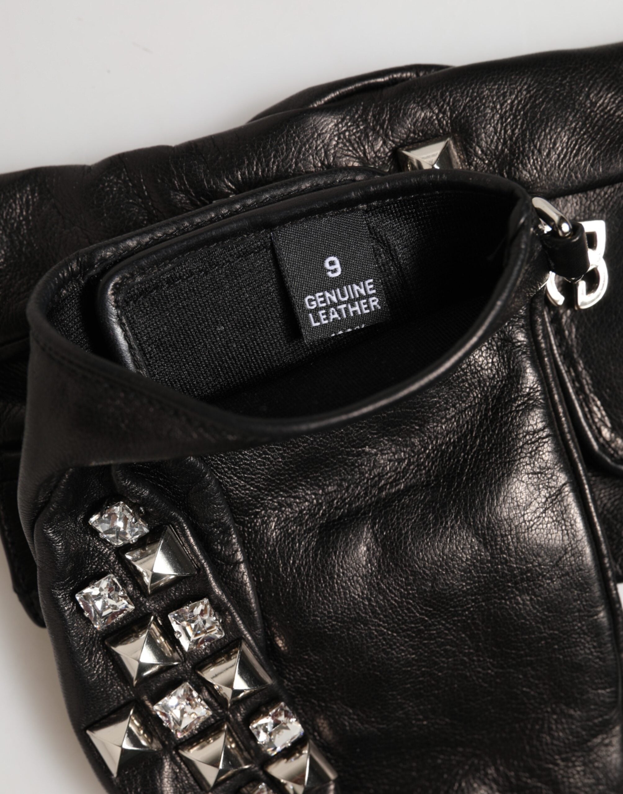 Dolce & Gabbana Black Leather Studded Fingerless Hand Mitten Men Men's Gloves
