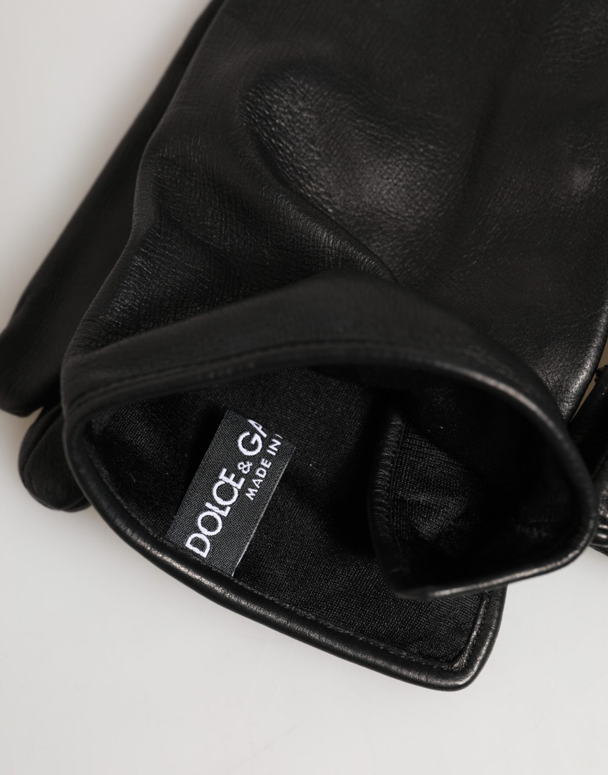 Dolce & Gabbana Black Leather Embellished Long Mitten Women's Gloves