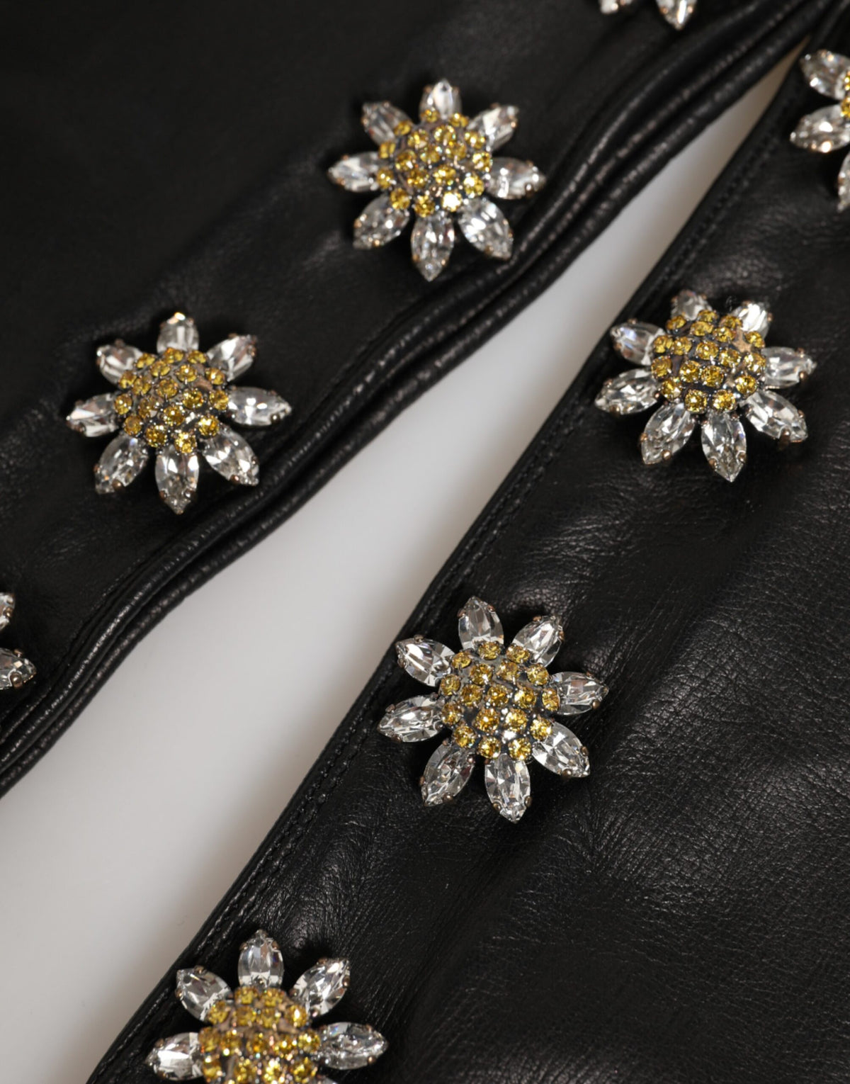 Dolce & Gabbana Black Leather Embellished Long Mitten Women's Gloves