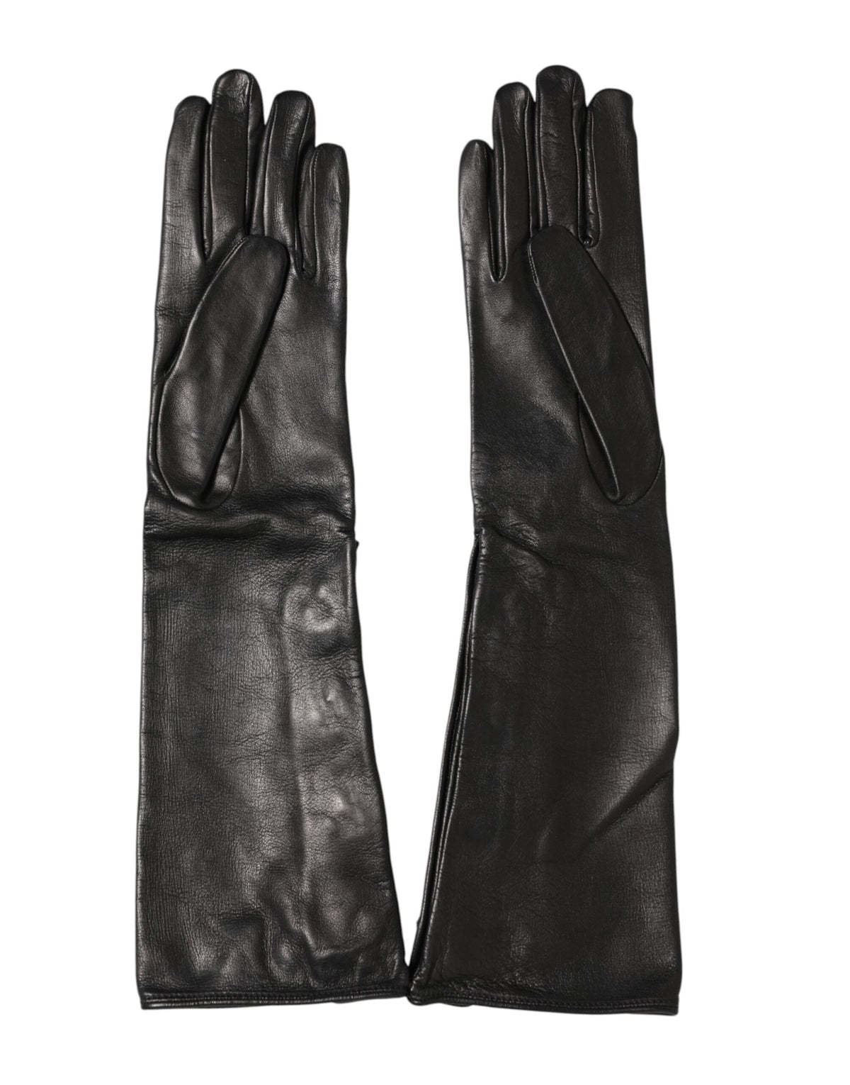 Dolce & Gabbana Black Leather Embellished Long Mitten Women's Gloves