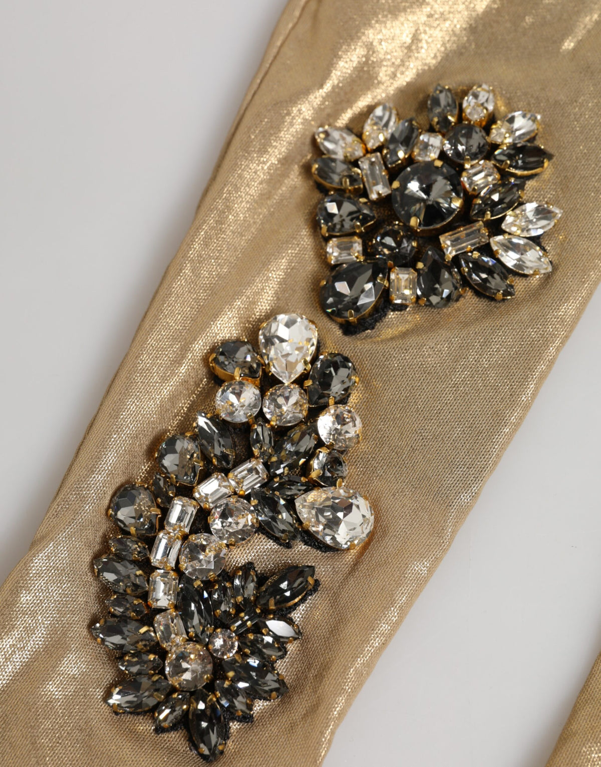 Dolce & Gabbana Beige Satin Crystal Elbow Length Mitten Women's Gloves