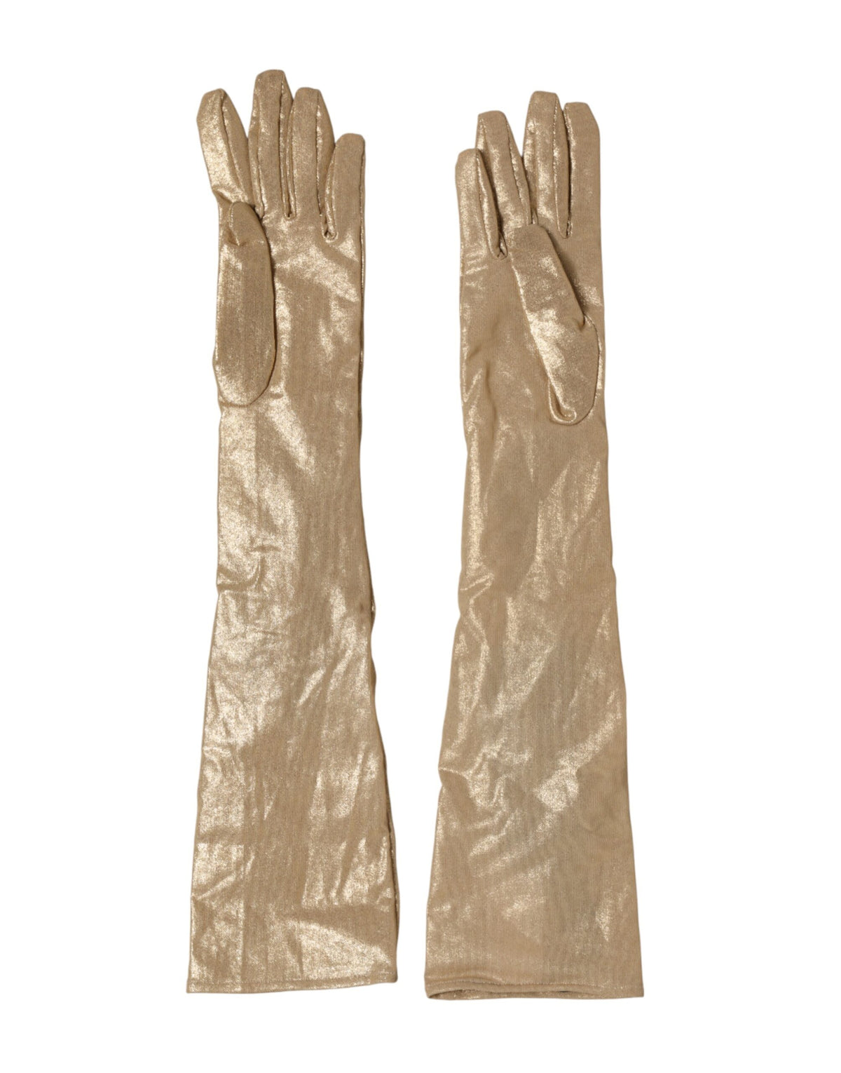 Dolce & Gabbana Beige Satin Crystal Elbow Length Mitten Women's Gloves