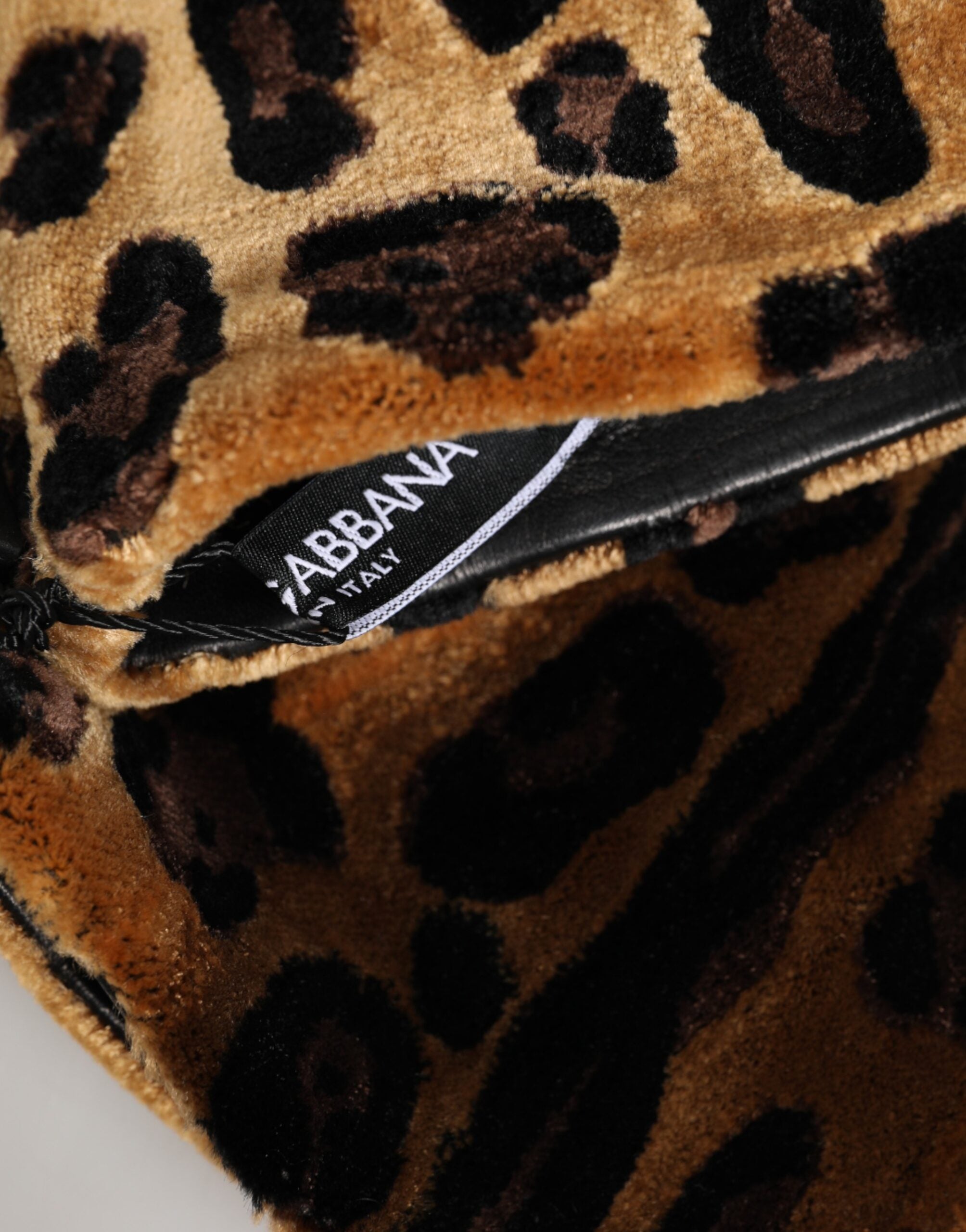 Dolce & Gabbana Brown Black Leopard Leather Elbow Length Mitten Women's Gloves