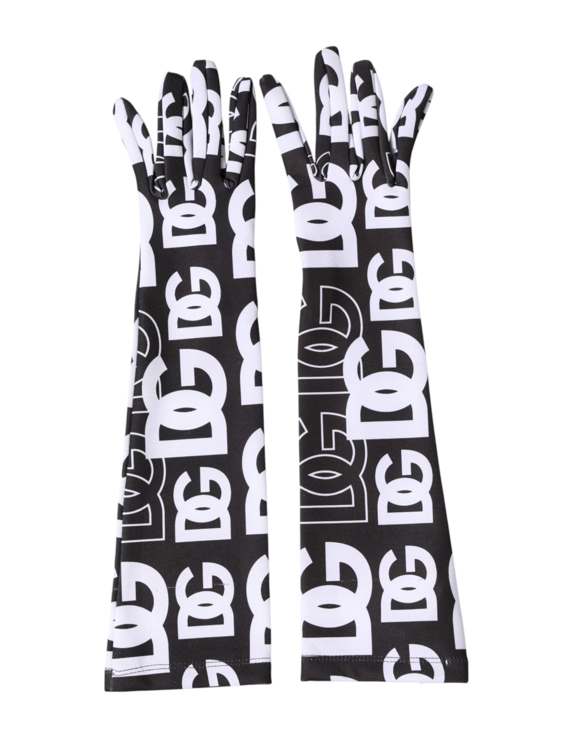 Dolce & Gabbana Black White DG Logo Elbow Length Mitten Women's Gloves