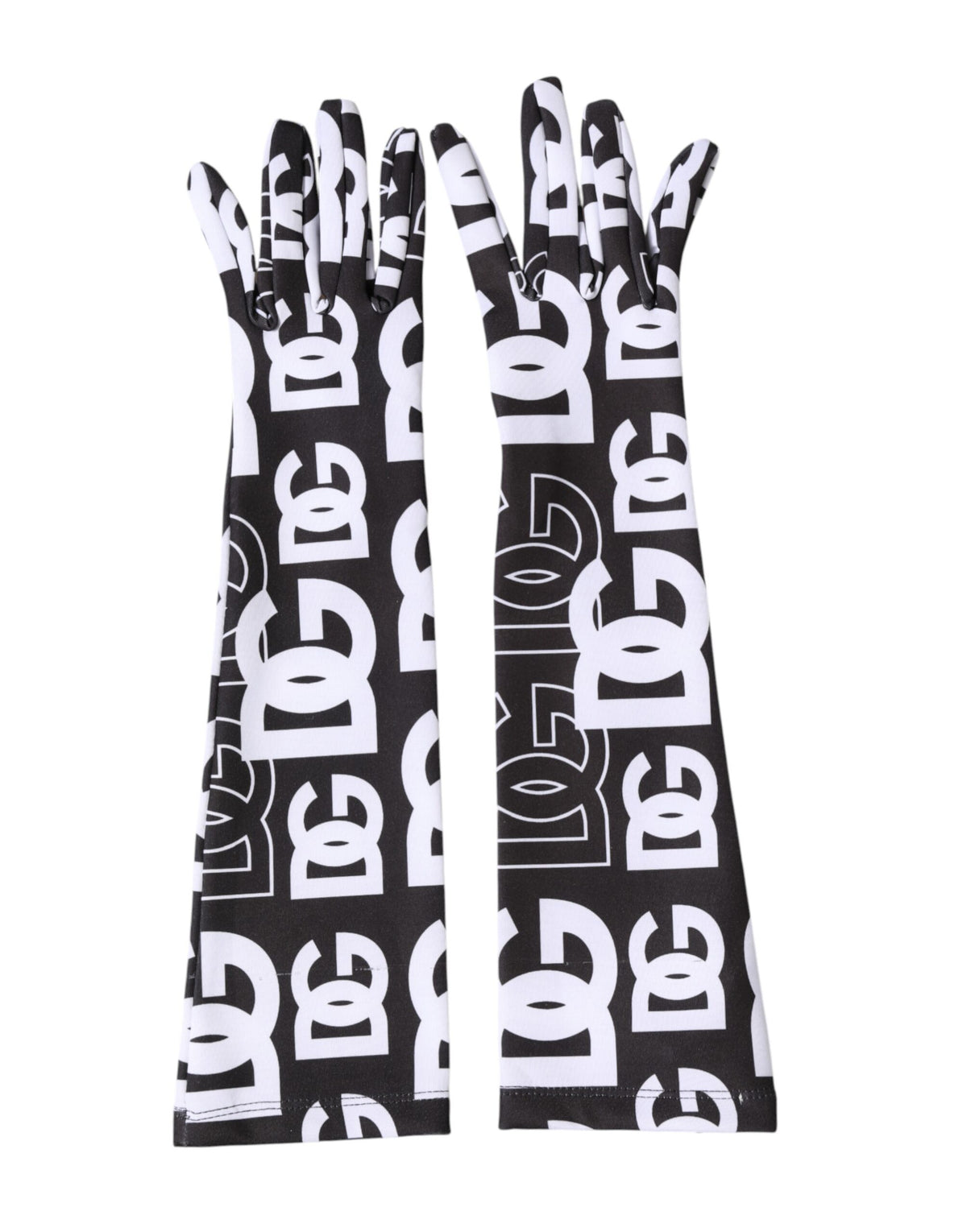 Dolce & Gabbana Black White DG Logo Elbow Length Mitten Women's Gloves