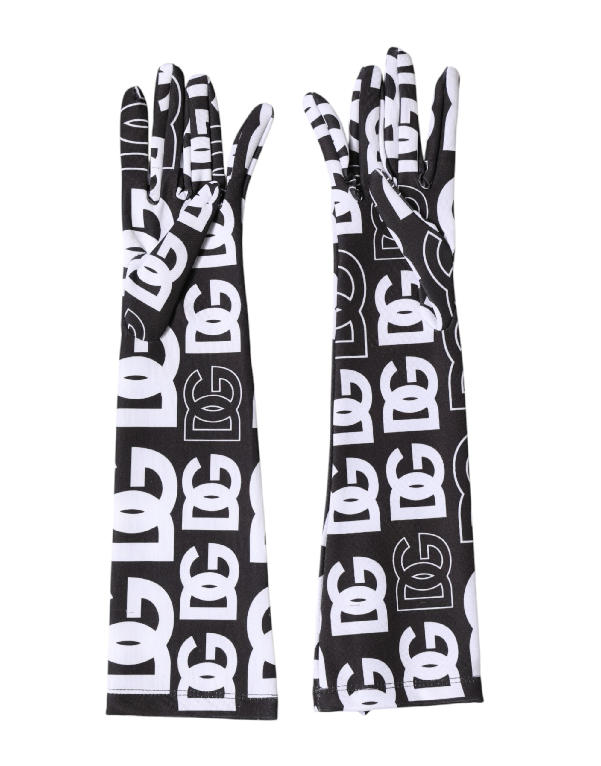 Dolce & Gabbana Black White DG Logo Elbow Length Mitten Women's Gloves