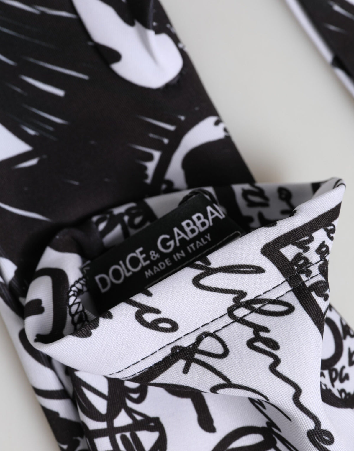 Dolce & Gabbana Gloves Black White DG Logo Elbow Length Women's Mitten