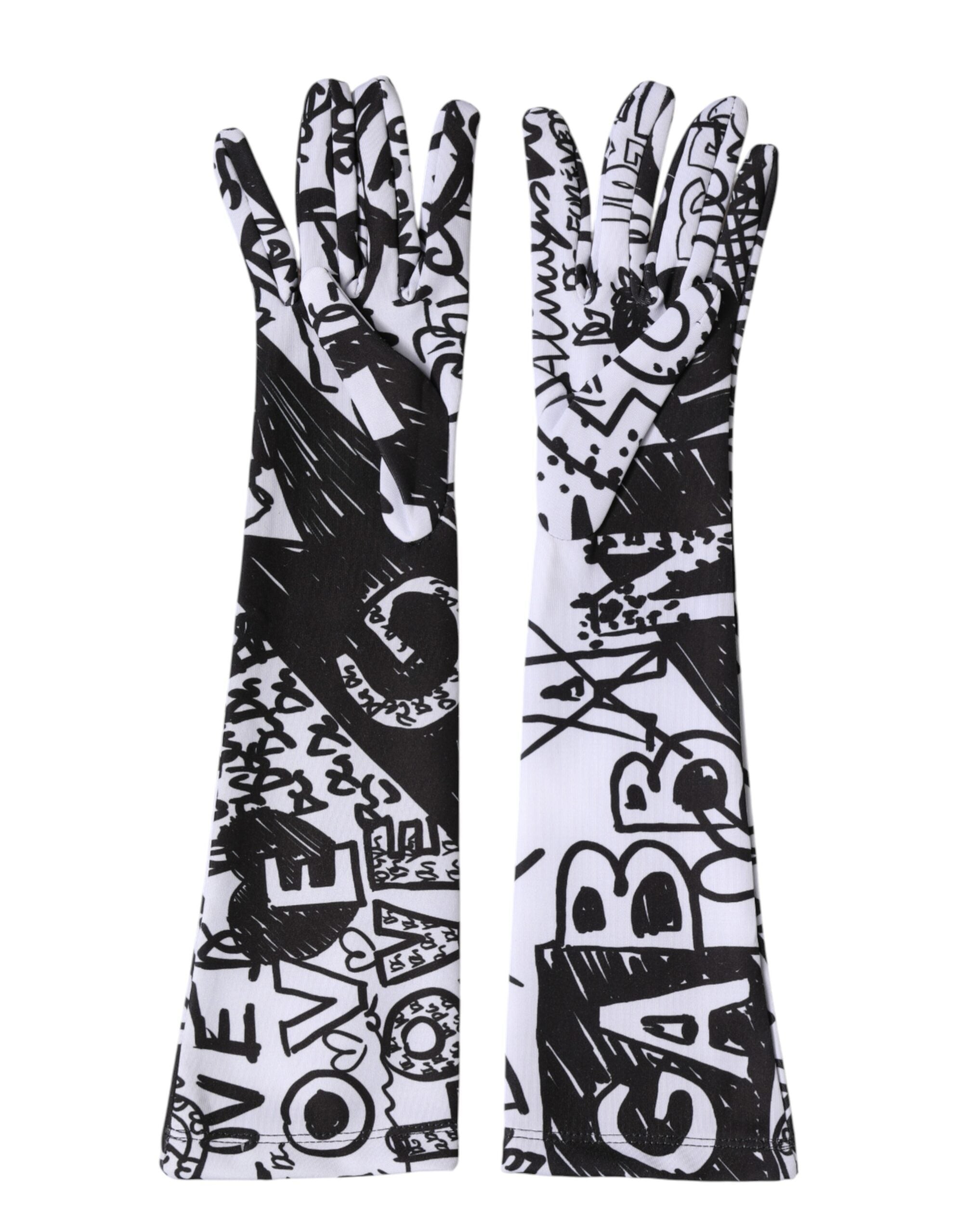 Dolce & Gabbana Gloves Black White DG Logo Elbow Length Women's Mitten