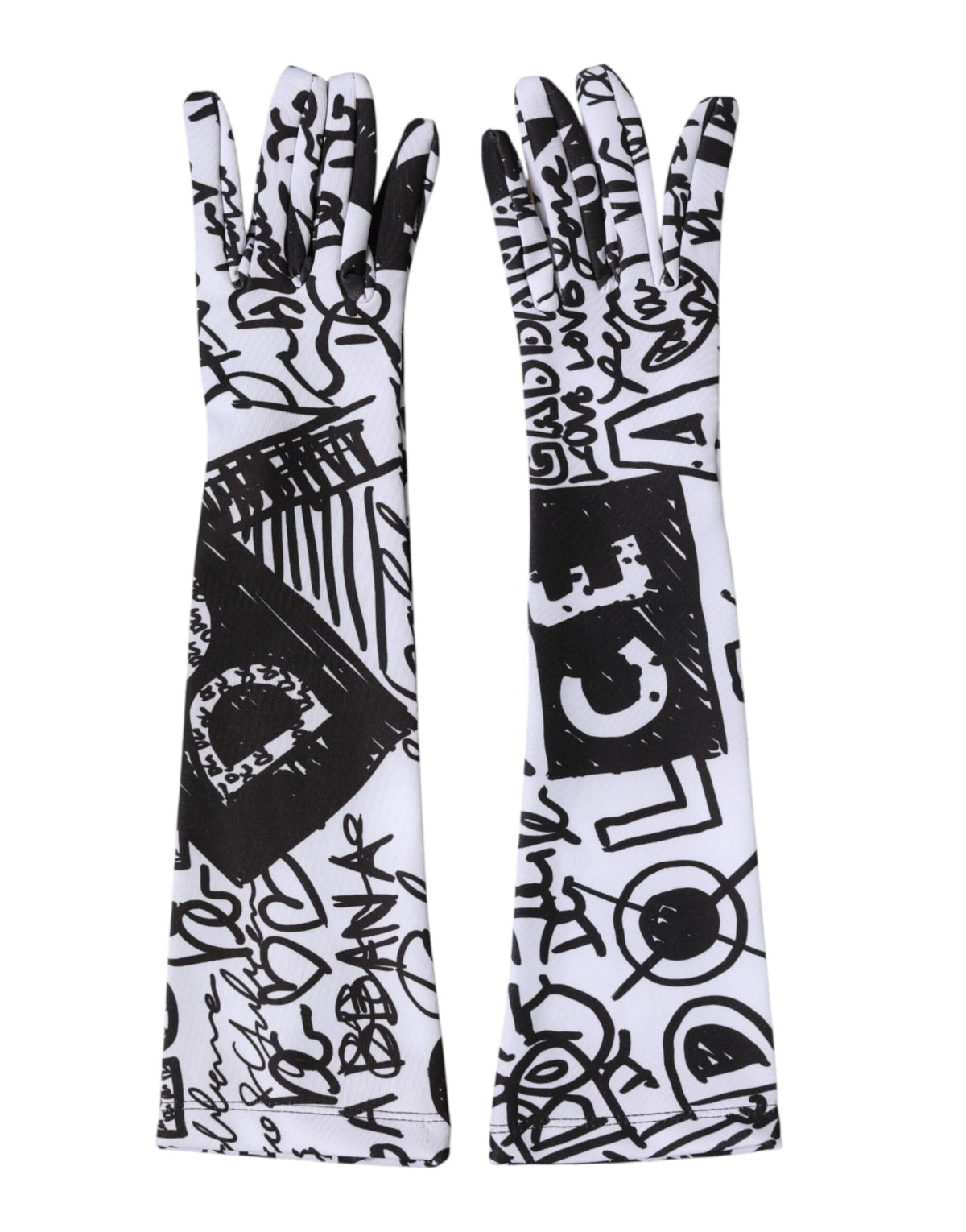 Dolce & Gabbana Gloves Black White DG Logo Elbow Length Women's Mitten