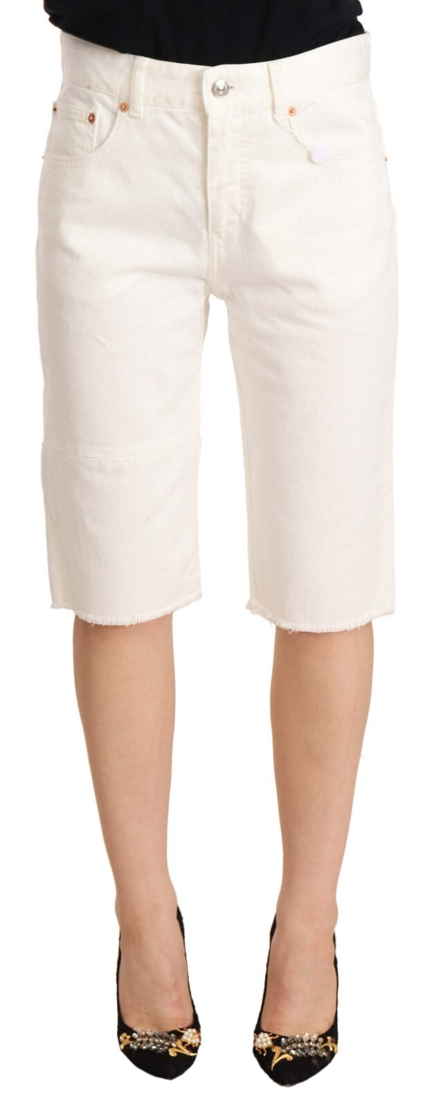 Maison Margiela White Mid Waist Knee Length Bermuda Women's Shorts (Pre-Owned)