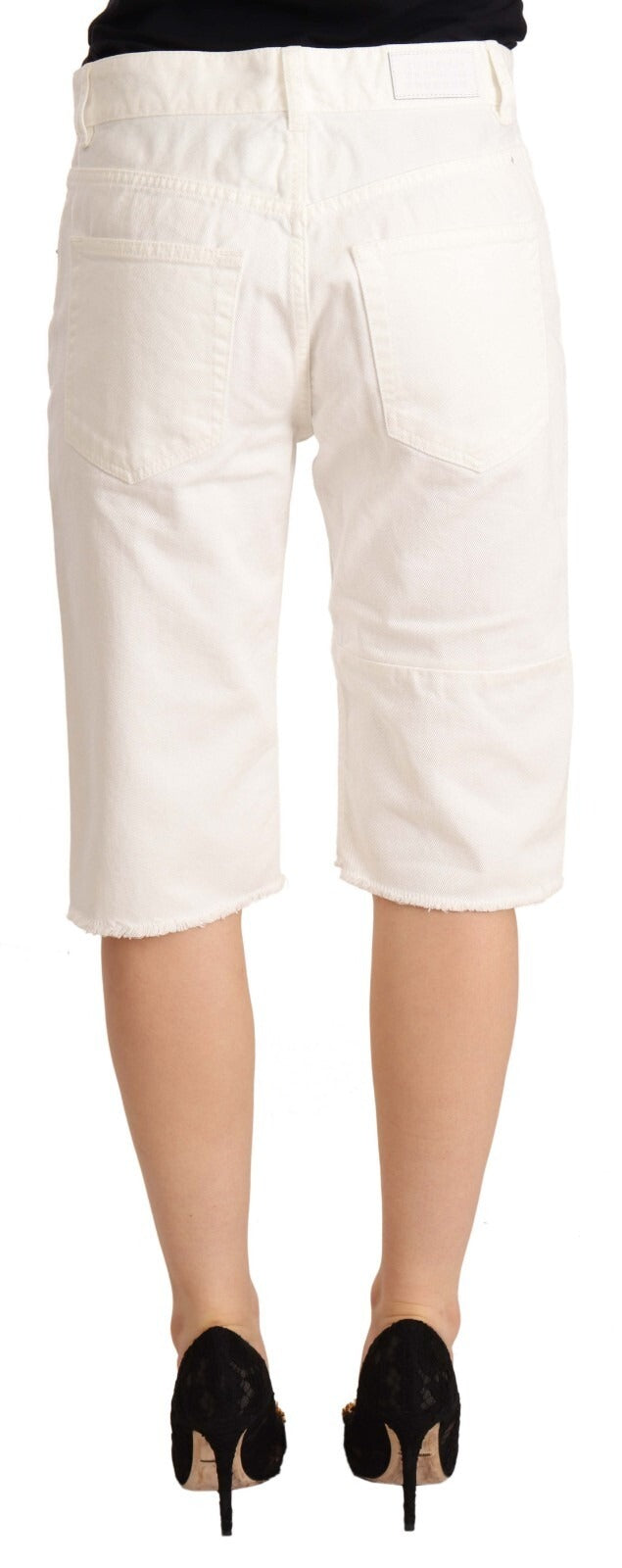 Maison Margiela White Mid Waist Knee Length Bermuda Women's Shorts (Pre-Owned)