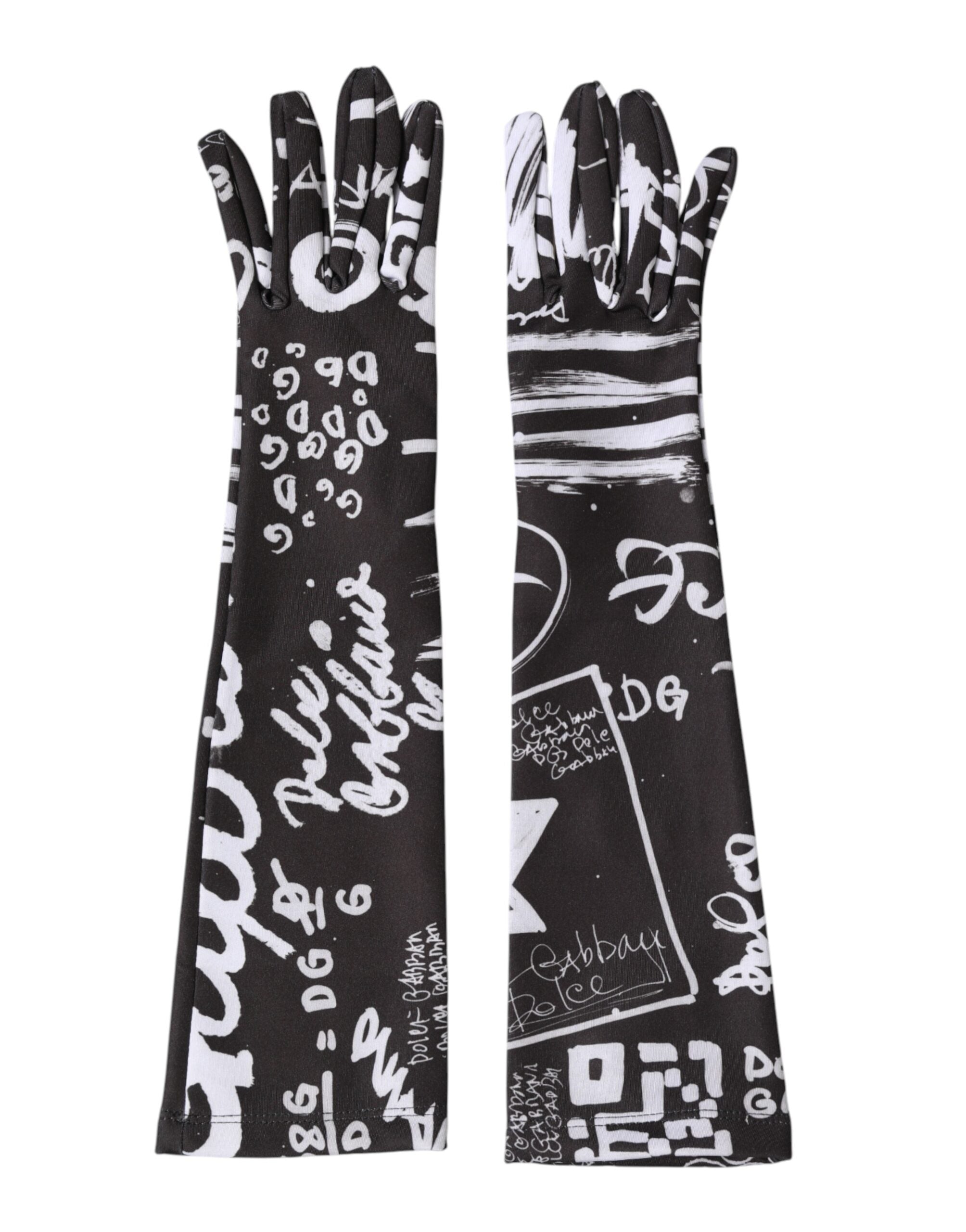 Dolce & Gabbana Black White DG Logo Elbow Length Mitten Women's Gloves