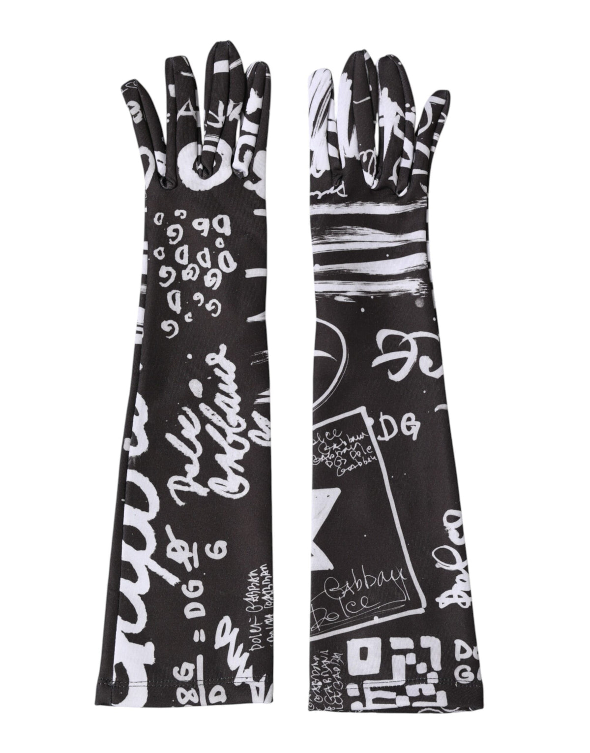 Dolce & Gabbana Black White DG Logo Elbow Length Mitten Women's Gloves