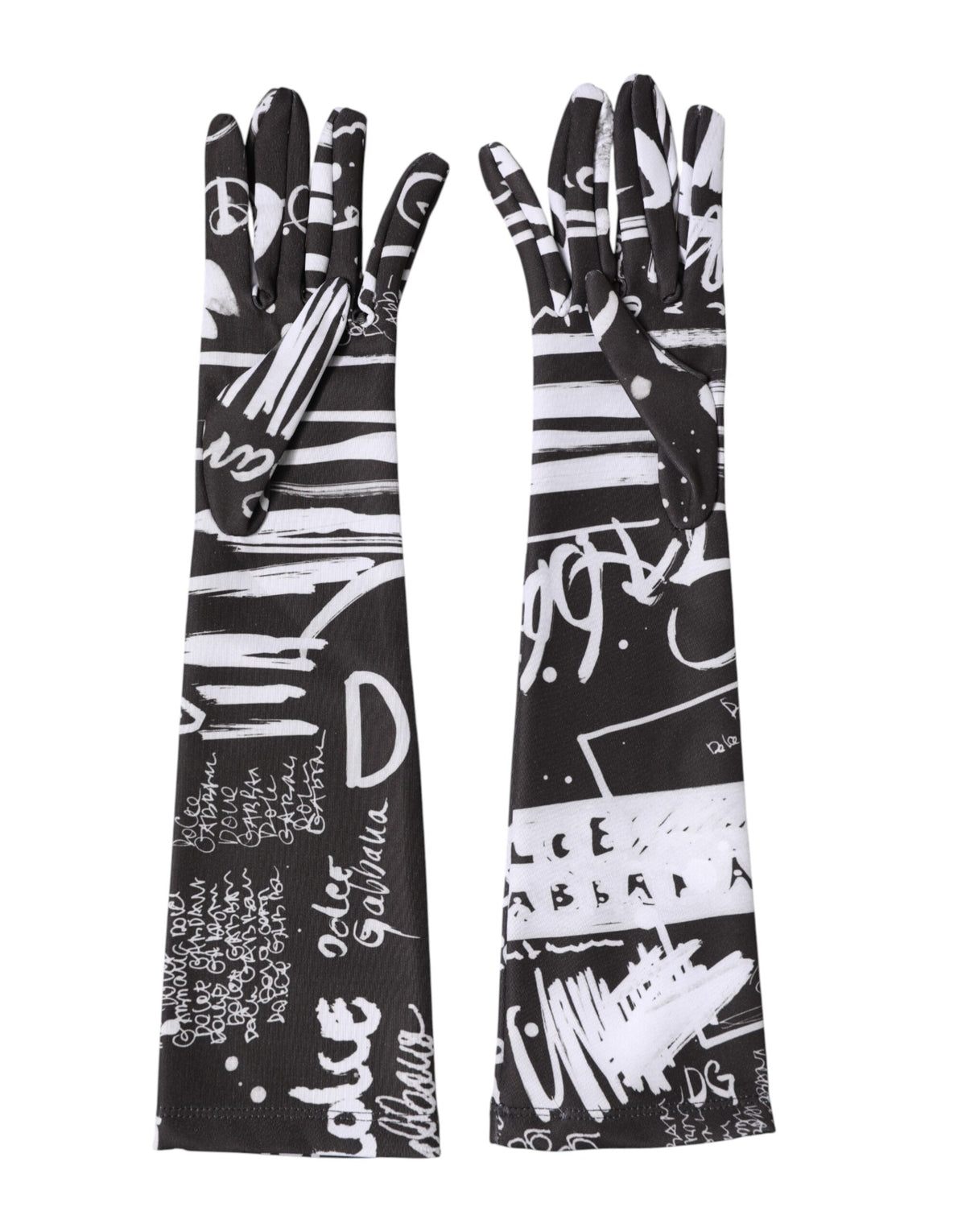 Dolce & Gabbana Black White DG Logo Elbow Length Mitten Women's Gloves