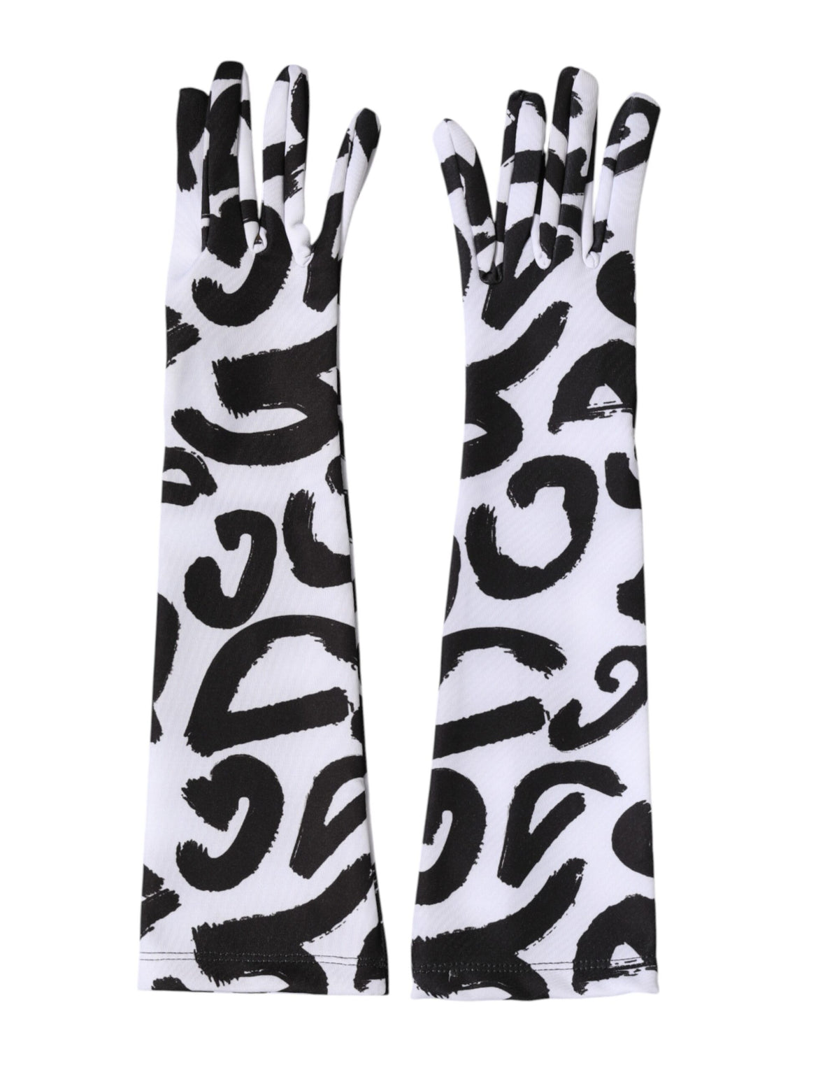 Dolce & Gabbana Black White DG Logo Elbow Length Mitten Women's Gloves