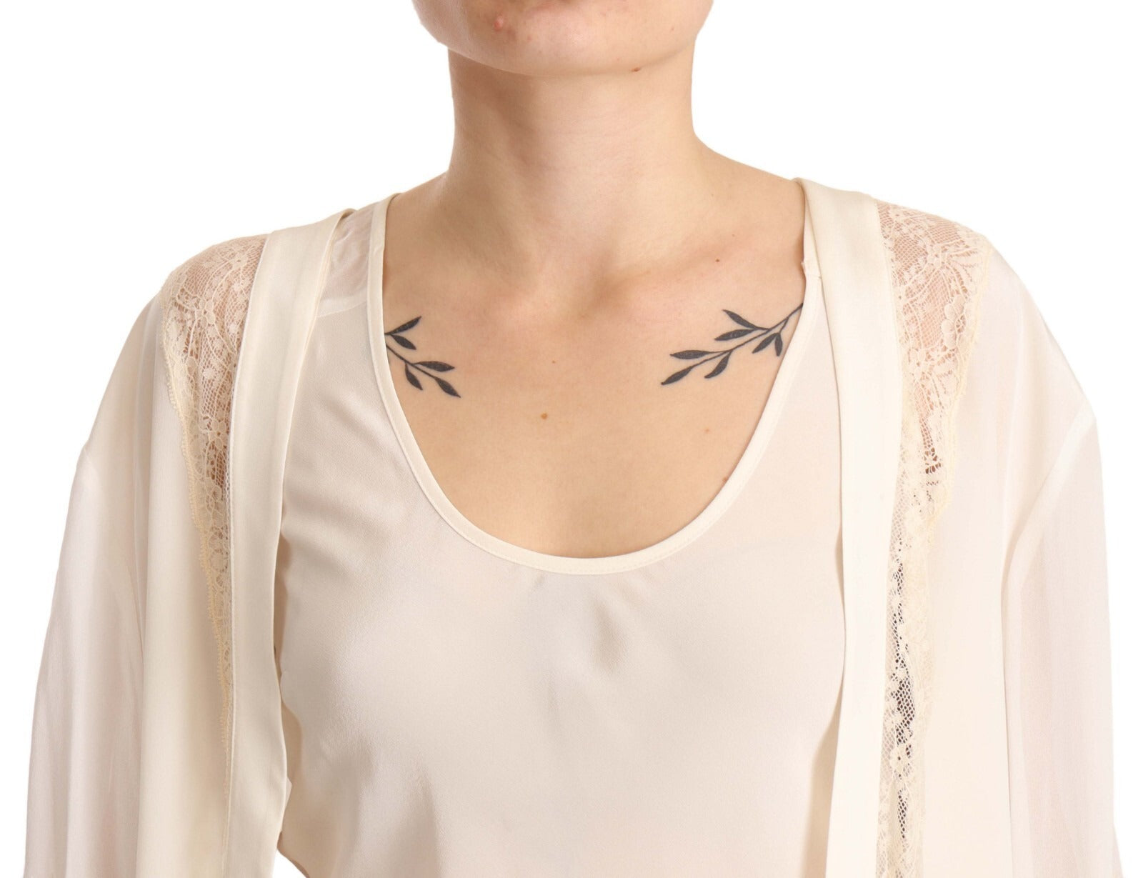 Twinset Off White Tank Lace Trim Cardigan Women Blouse Women's Tops (Pre-Owned)