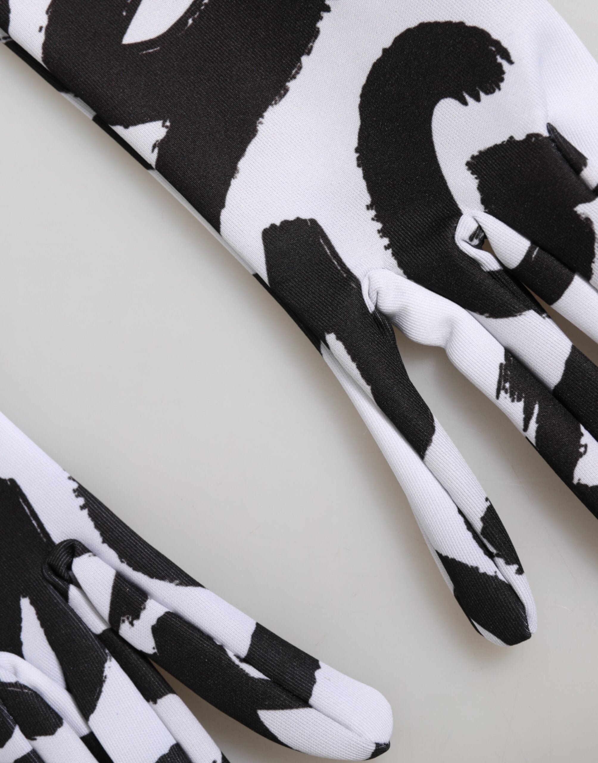 Dolce & Gabbana Black White DG Logo Elbow Length Mitten Women's Gloves