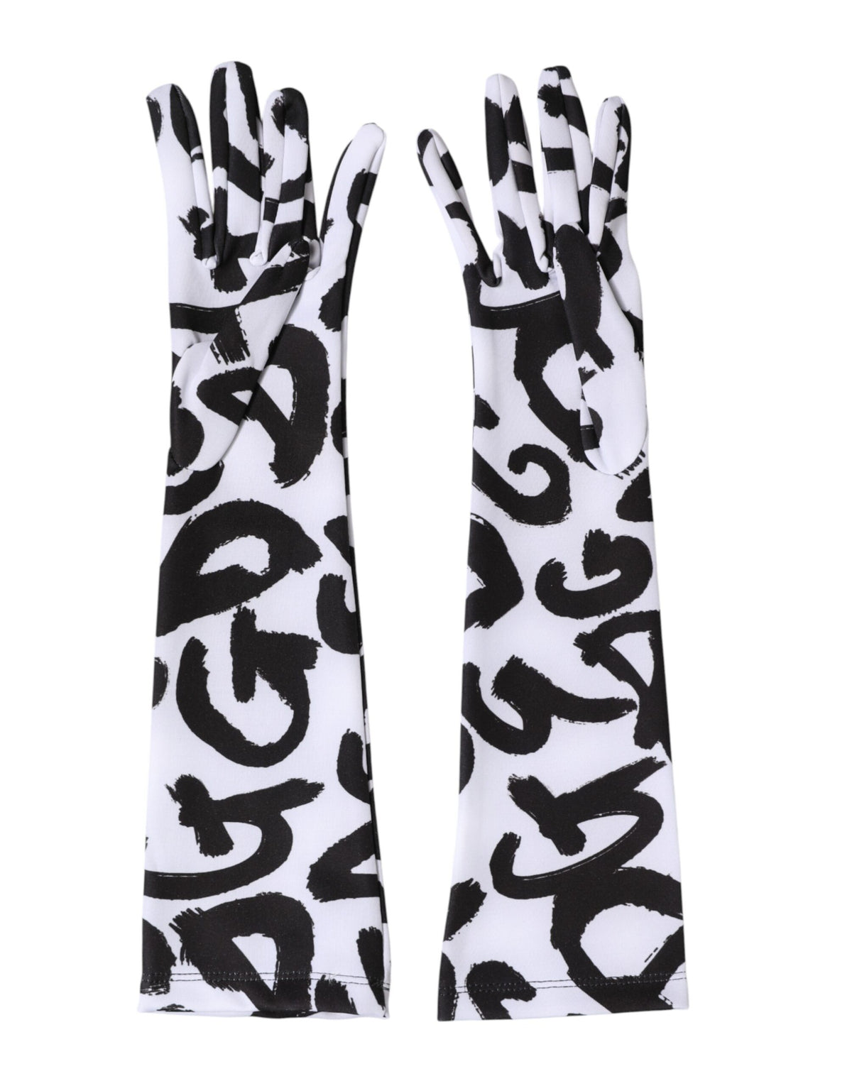 Dolce & Gabbana Black White DG Logo Elbow Length Mitten Women's Gloves