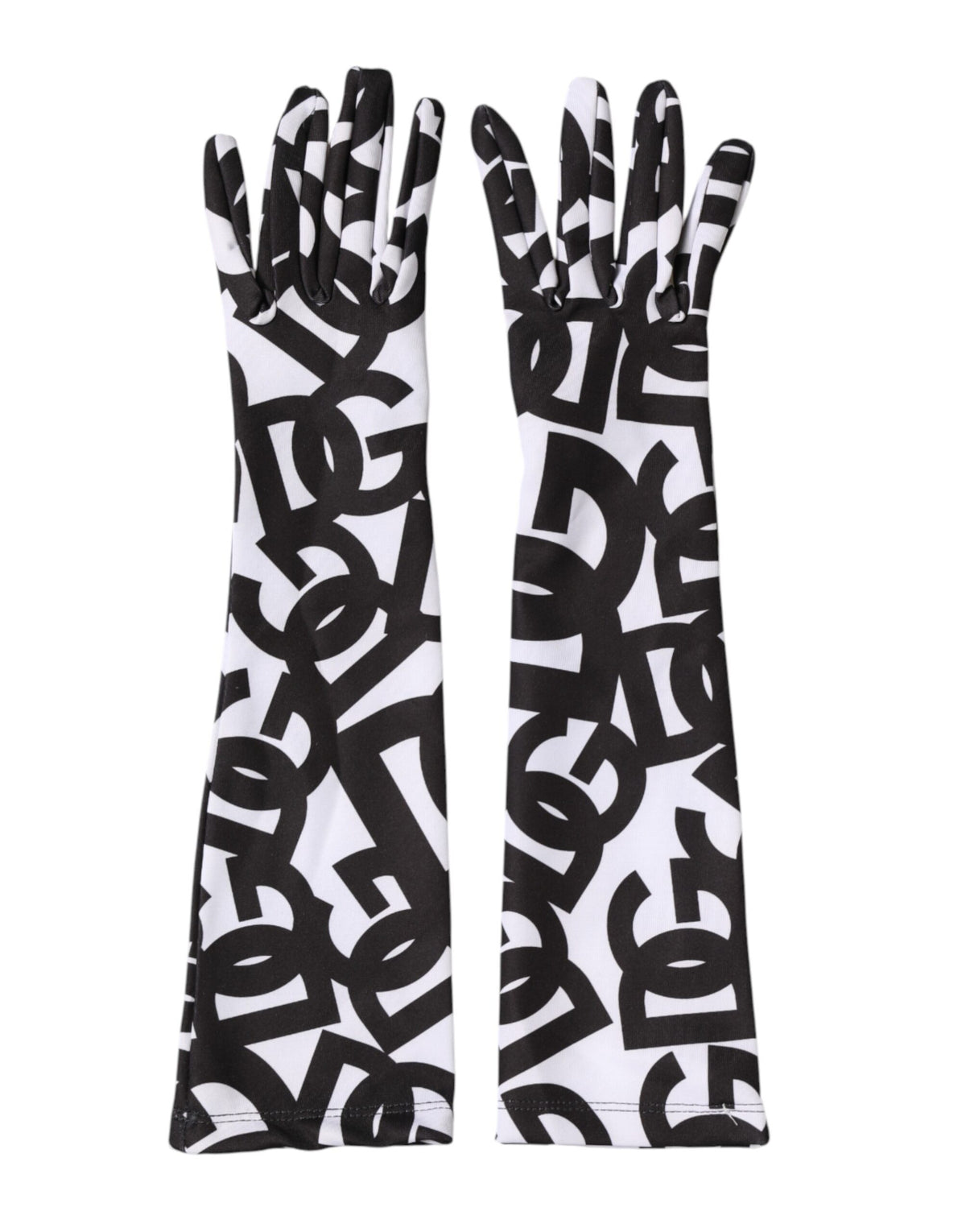 Dolce & Gabbana Black White DG Logo Elbow Length Mitten Women's Gloves