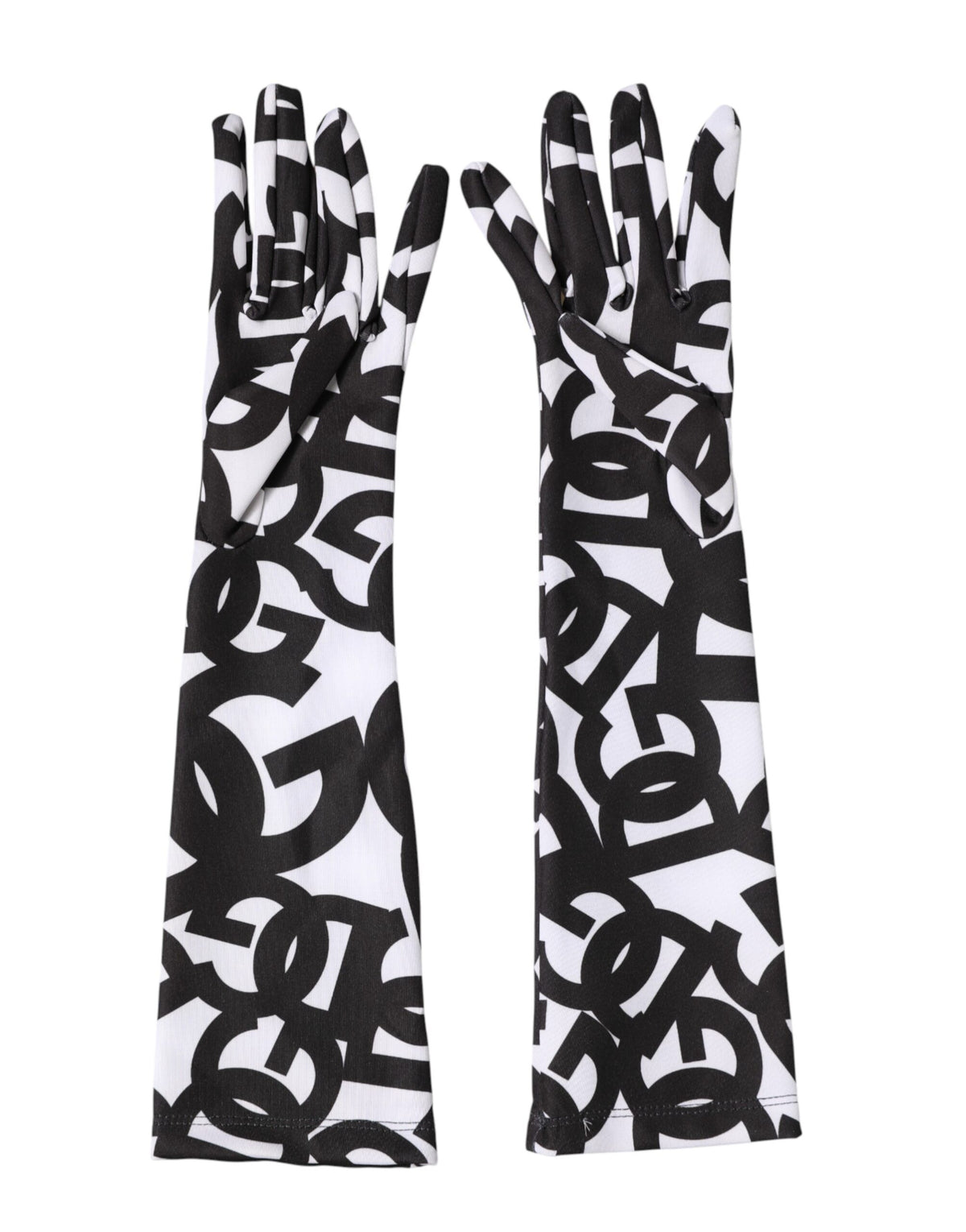 Dolce & Gabbana Black White DG Logo Elbow Length Mitten Women's Gloves